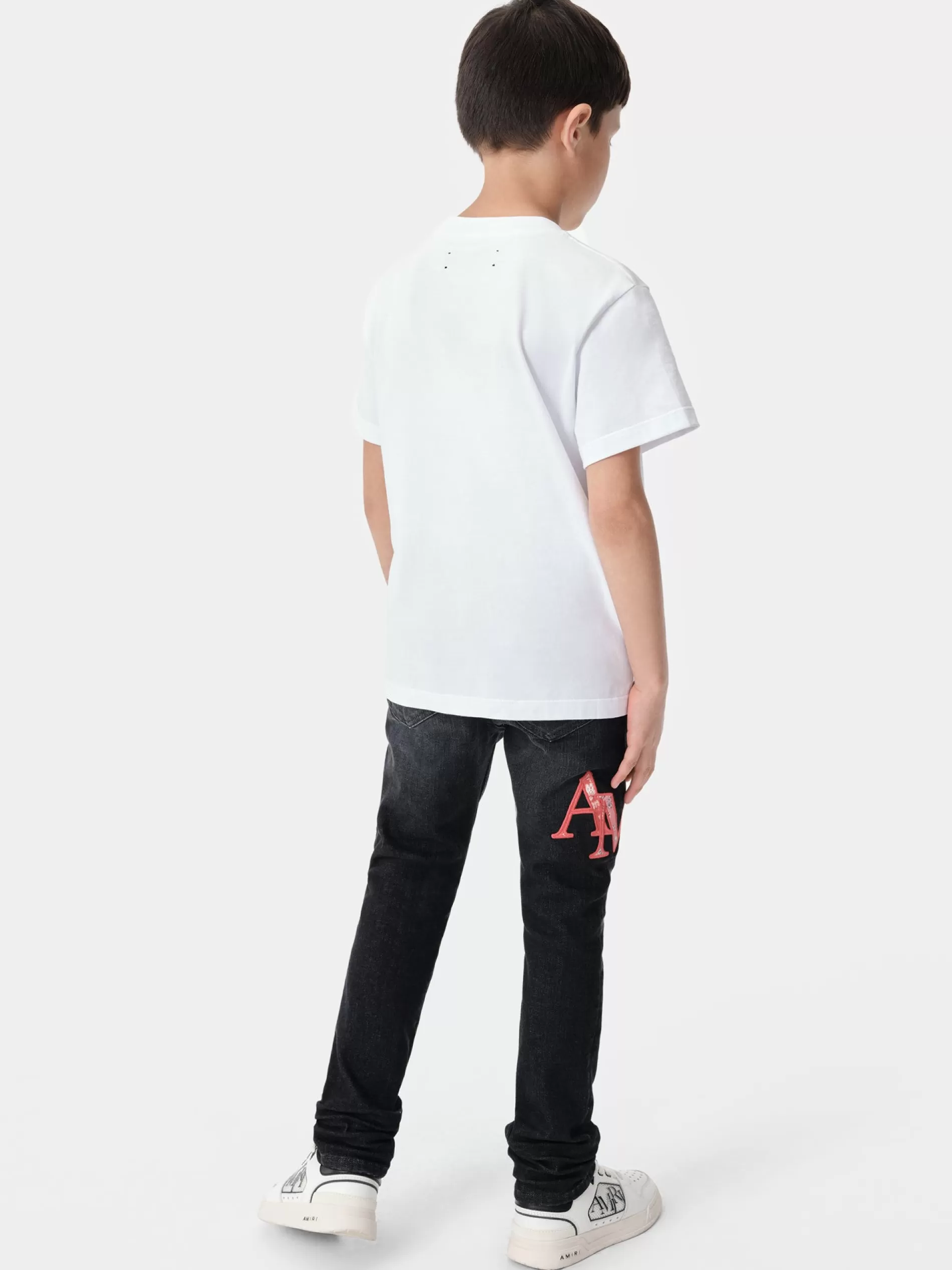 AMIRI Denim>KIDS' BANDANA STAGGERED LOGO JEAN FADED BLACK