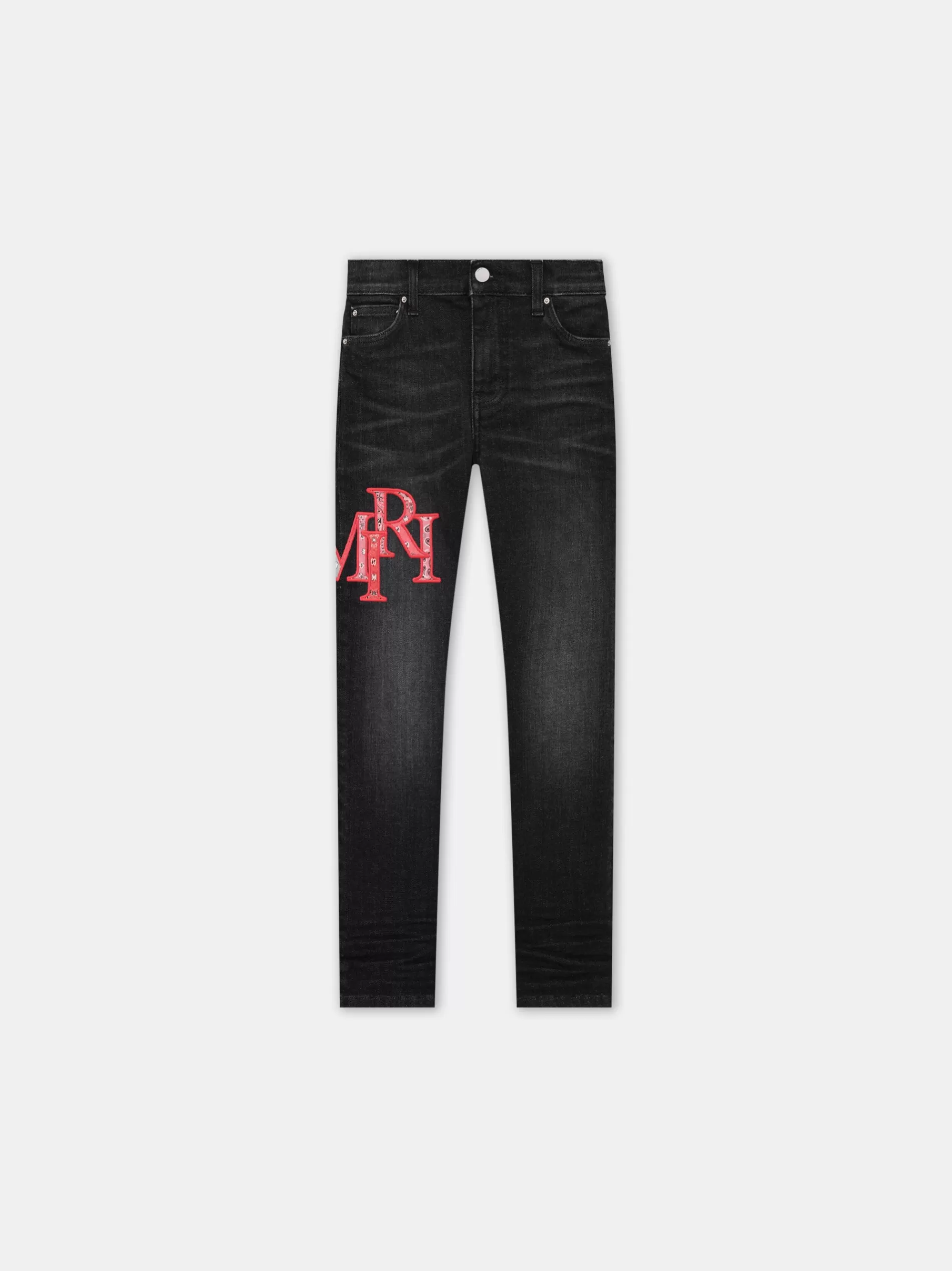 AMIRI Denim>KIDS' BANDANA STAGGERED LOGO JEAN FADED BLACK