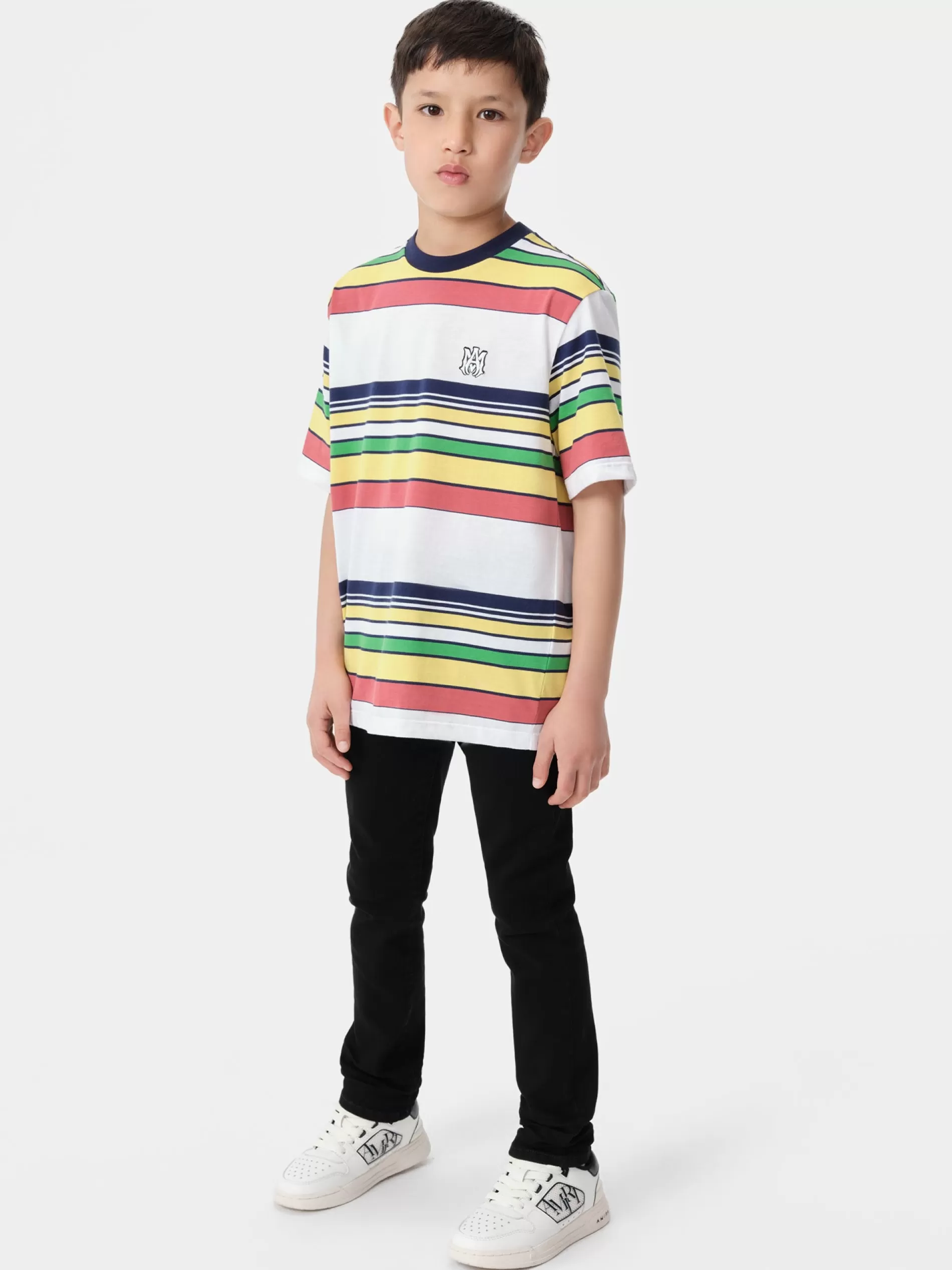 AMIRI Tees>KIDS' MA BAJA STRIPE TEE BLUE MULTI