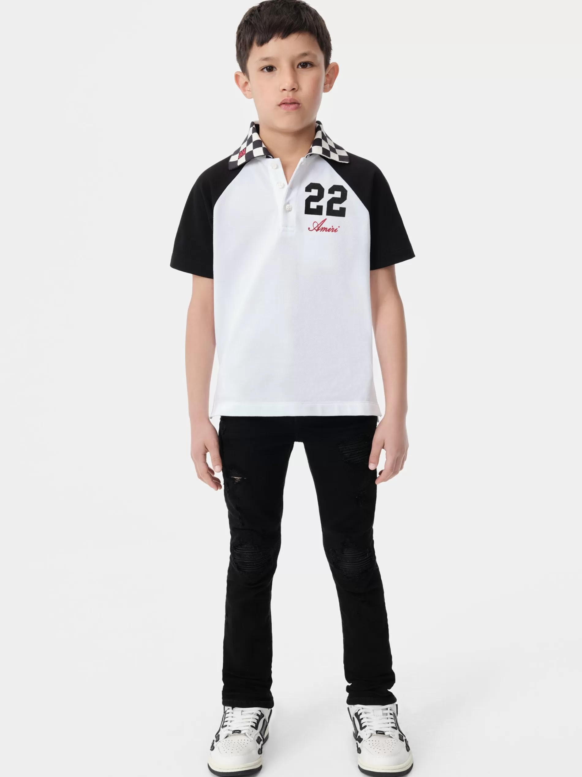 AMIRI Shirts>KIDS' MA CHECKERED 22 POLO White Black