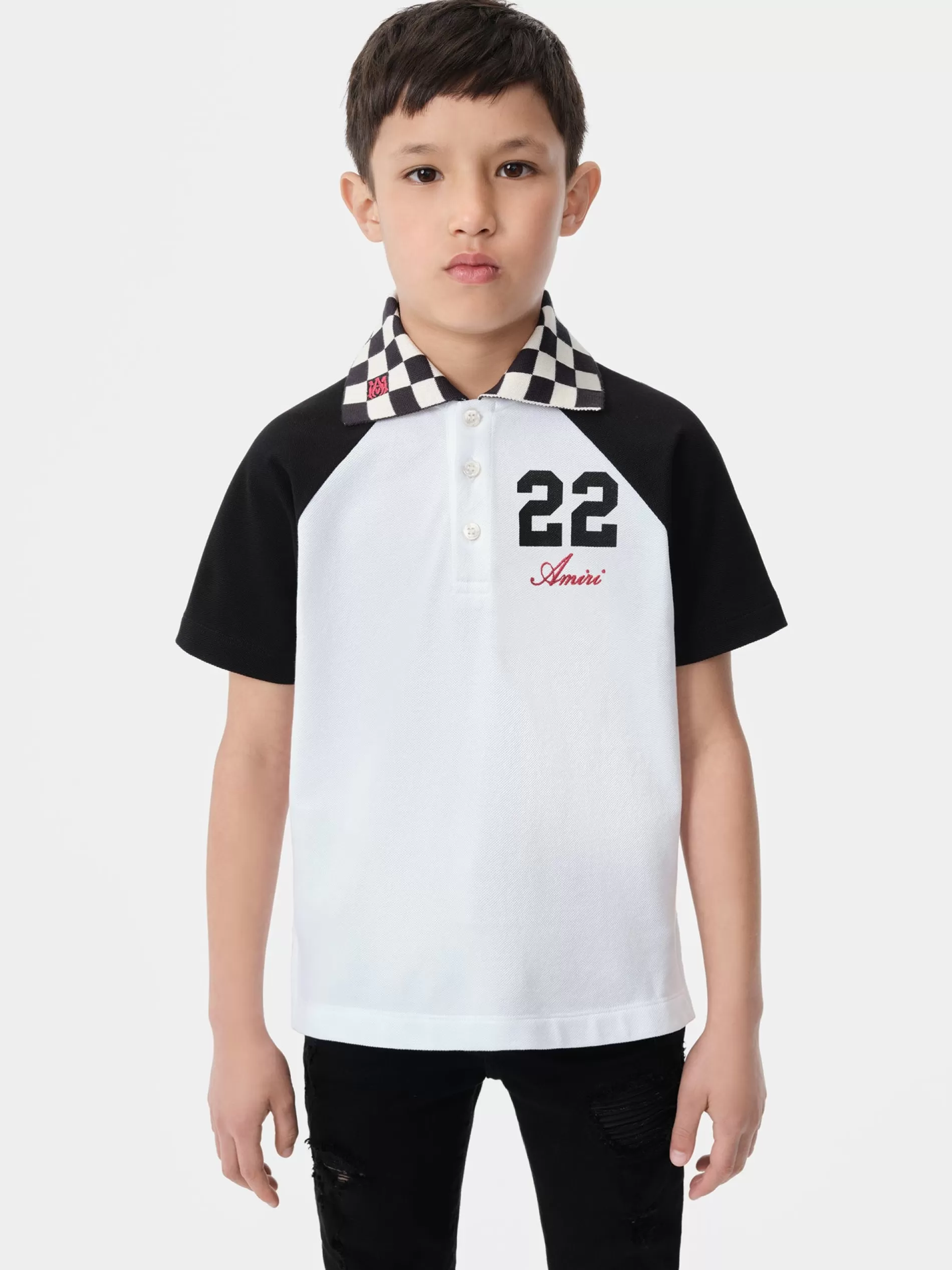 AMIRI Shirts>KIDS' MA CHECKERED 22 POLO White Black