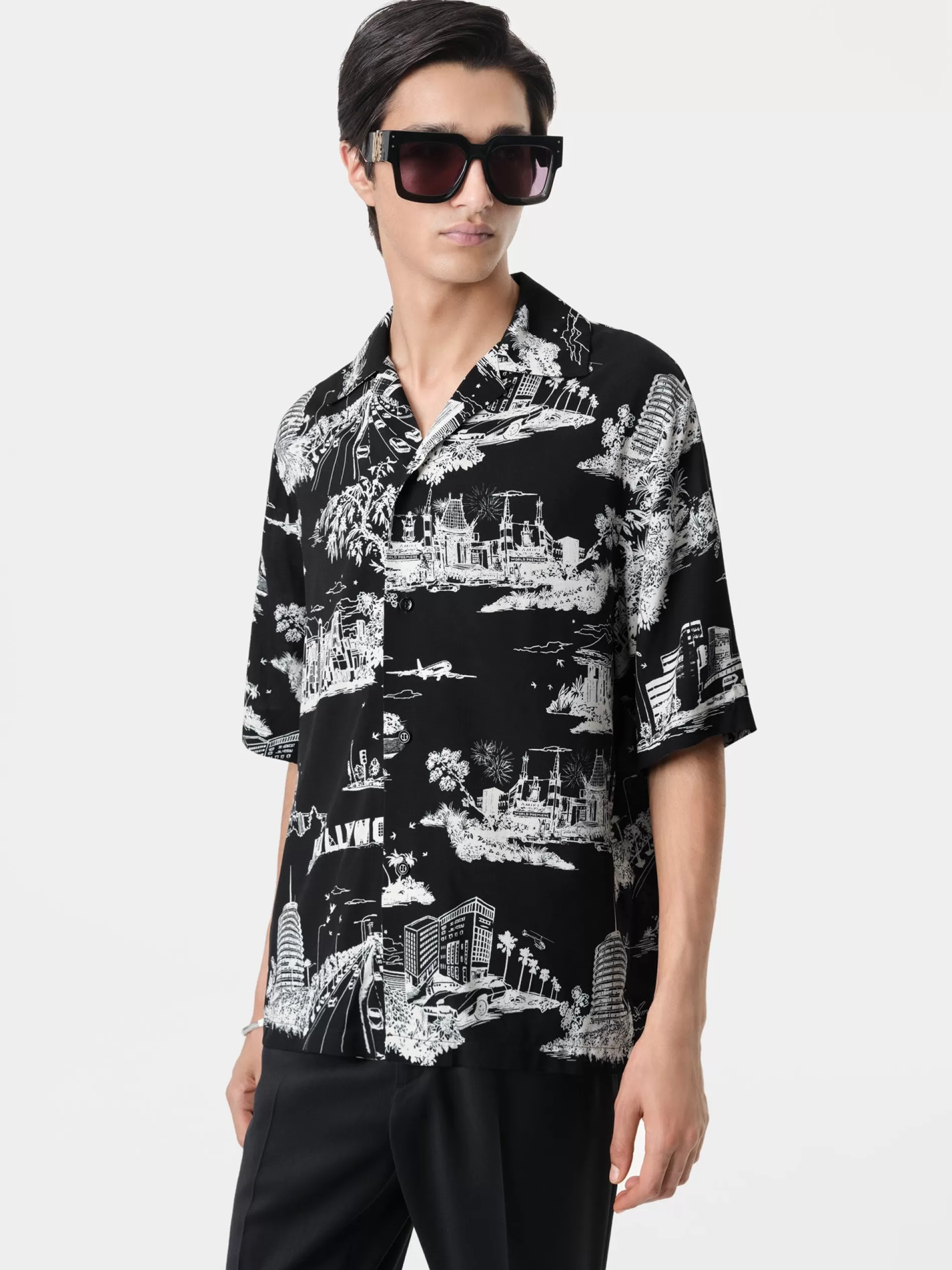 AMIRI Shirts>LA LANDMARK CAMP SHIRT BLACK