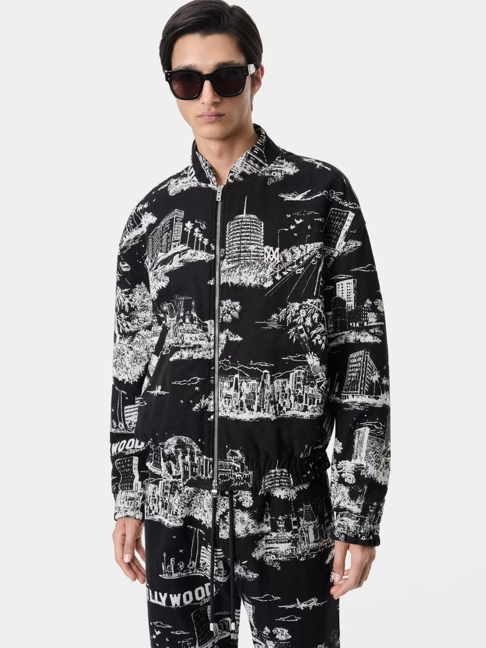 AMIRI Outerwear>LA LANDMARK TAPESTRY BOMBER BLACK