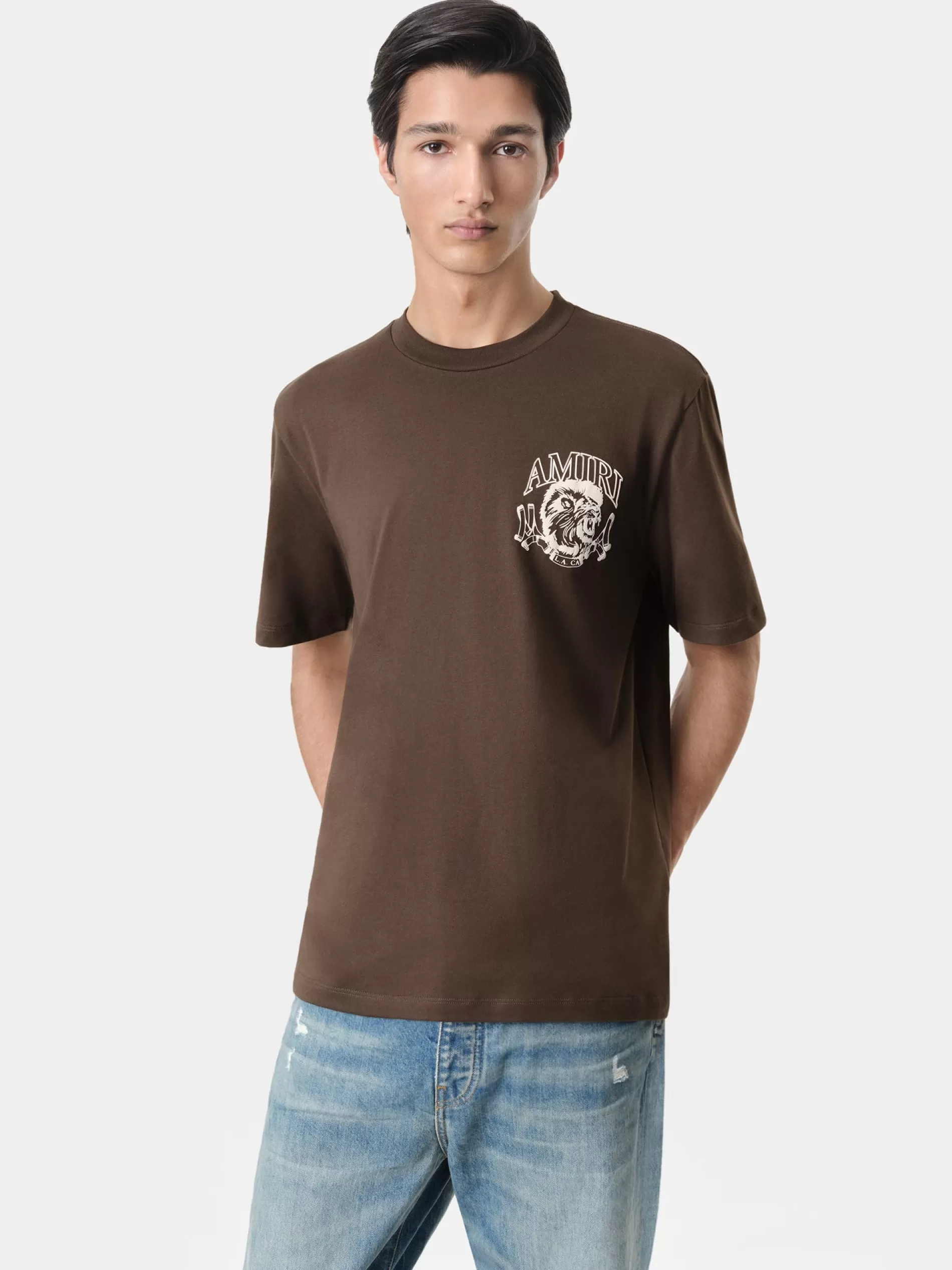 AMIRI Tees>LION OUTLINE TEE DARK BROWN