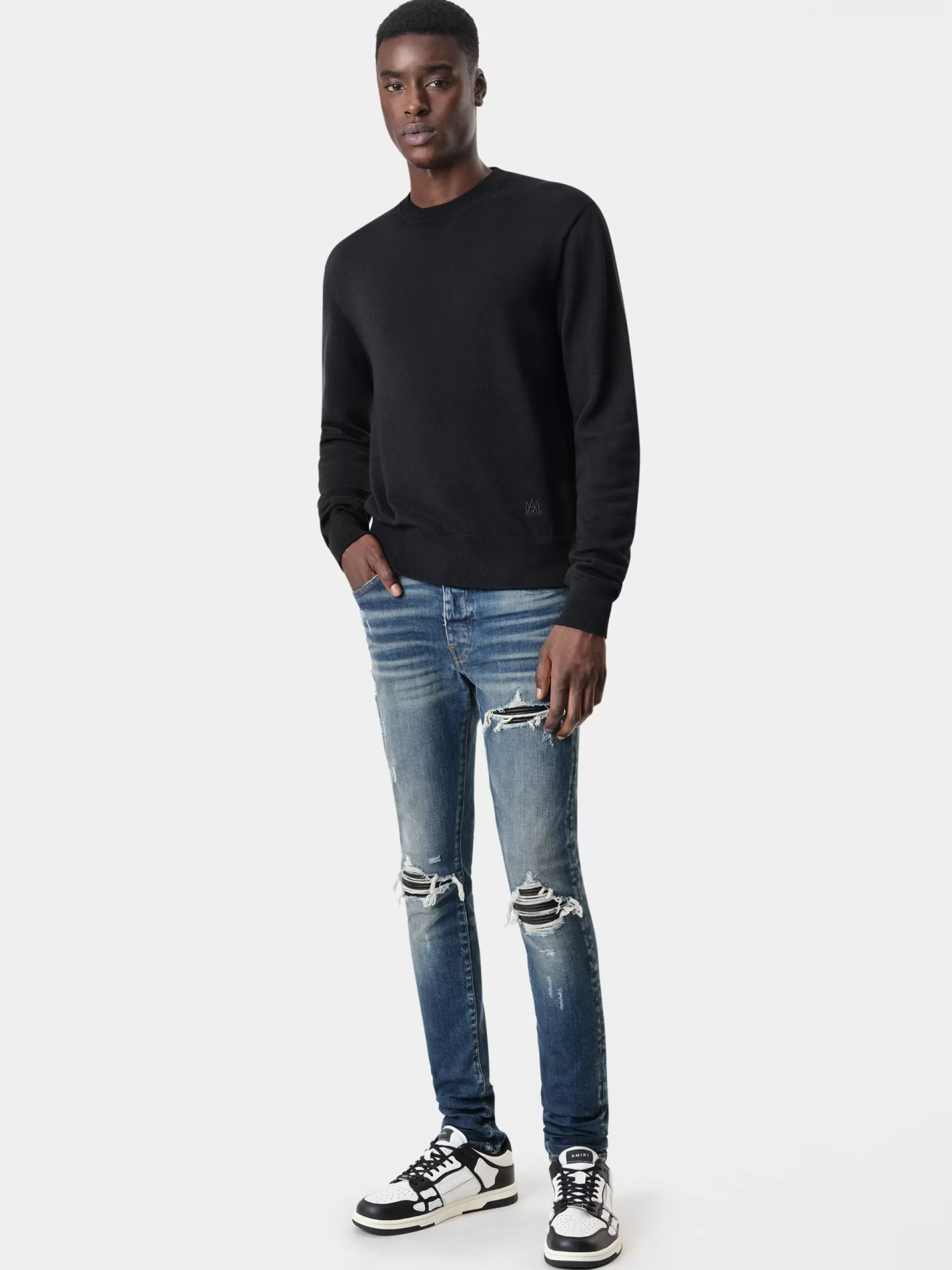 AMIRI Knitwear>LONG SLEEVE CREW- BLACK