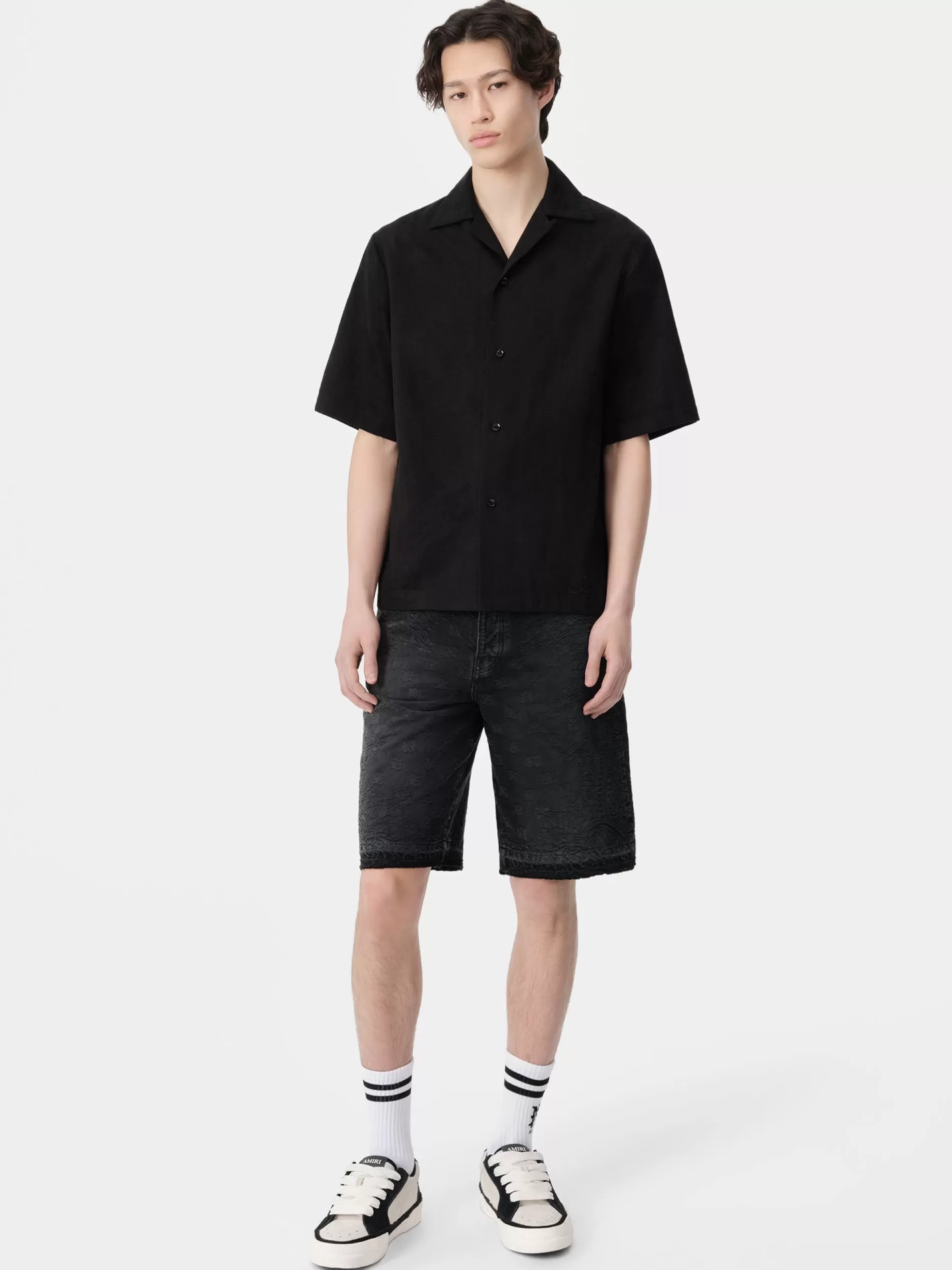 AMIRI Shirts>MA BANDANA LINEN CAMP SHIRT BLACK