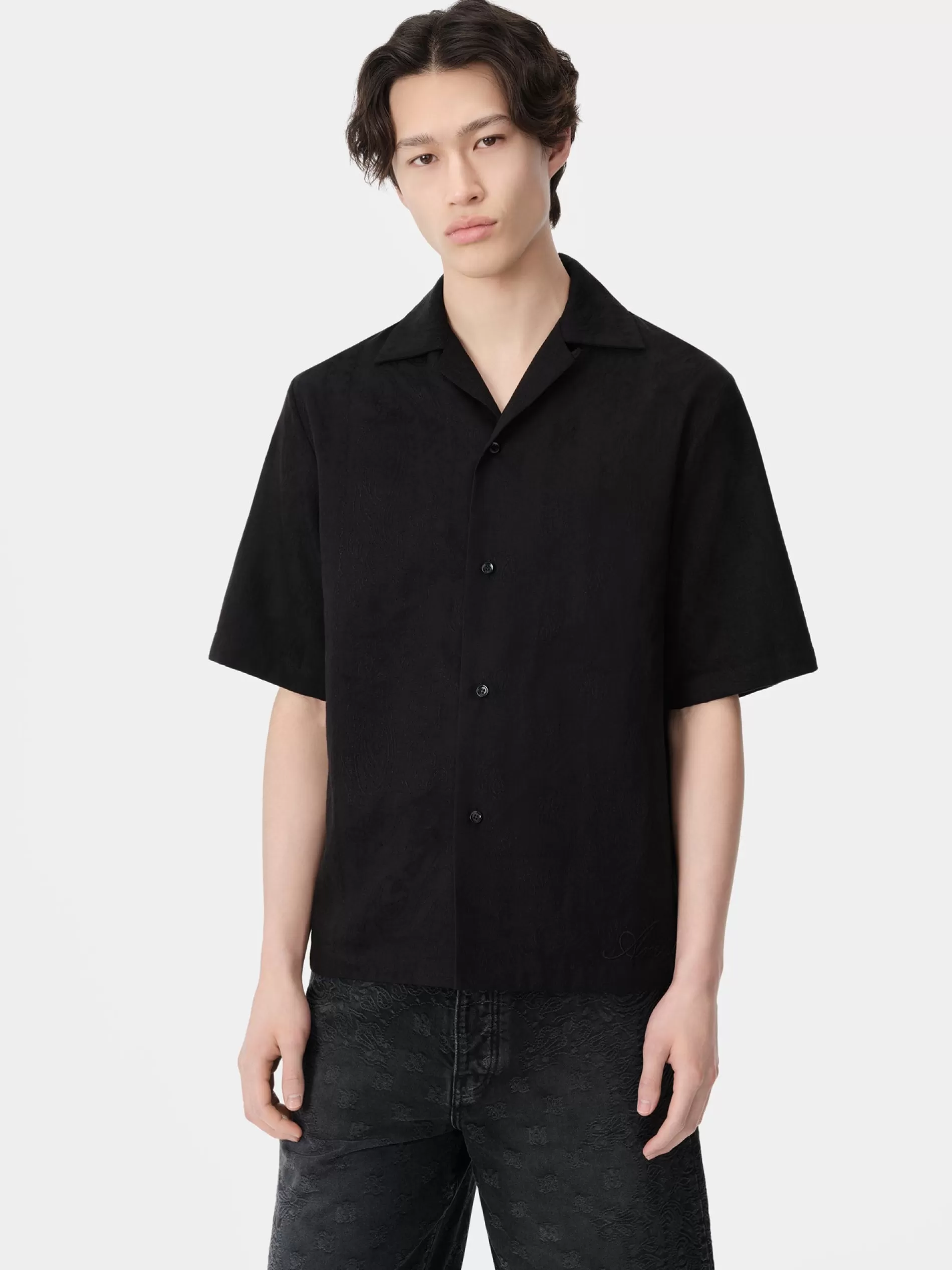 AMIRI Shirts>MA BANDANA LINEN CAMP SHIRT BLACK