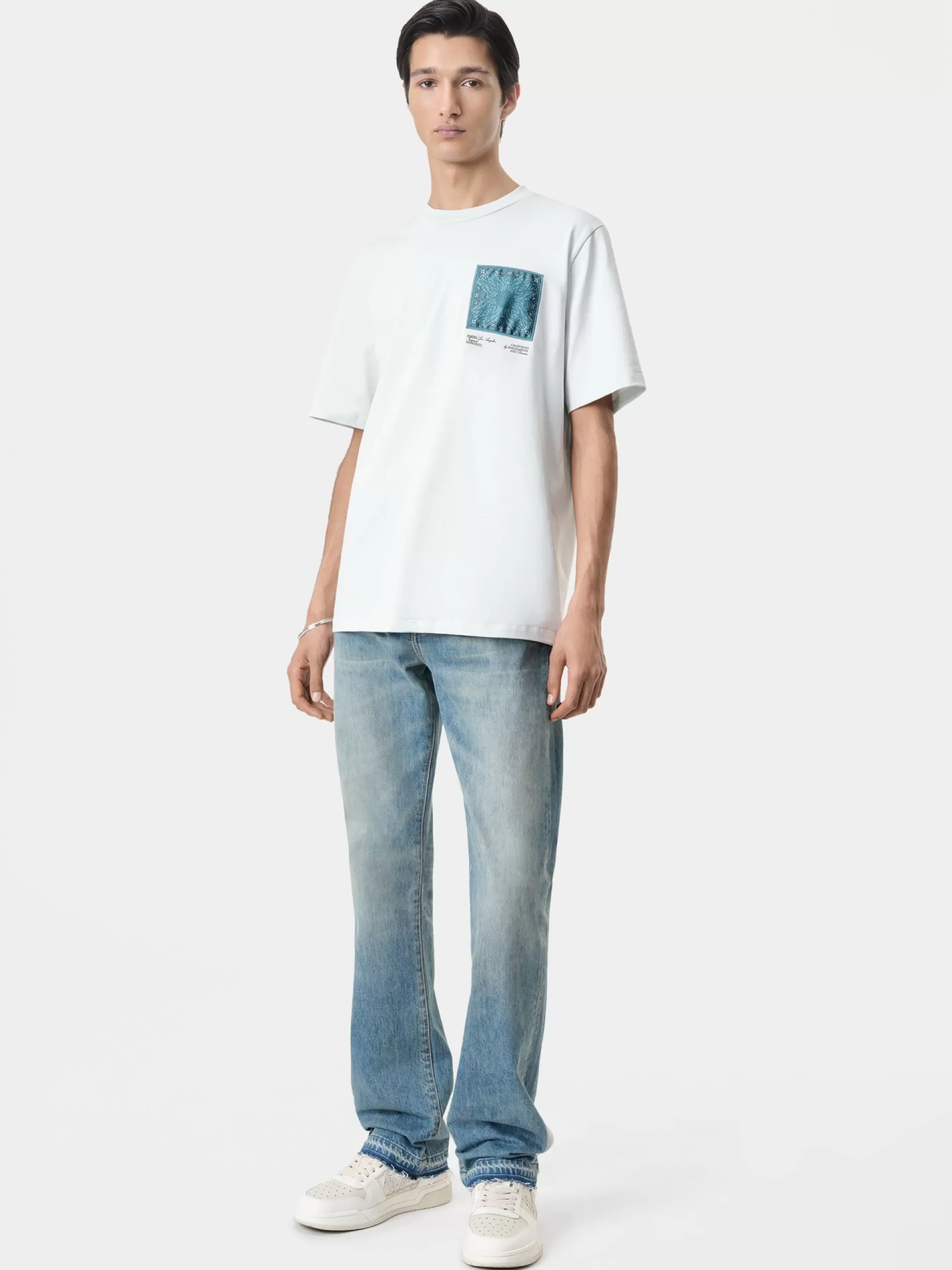 AMIRI Tees>MA BANDANA SILK APPLIQUE TEE ICE