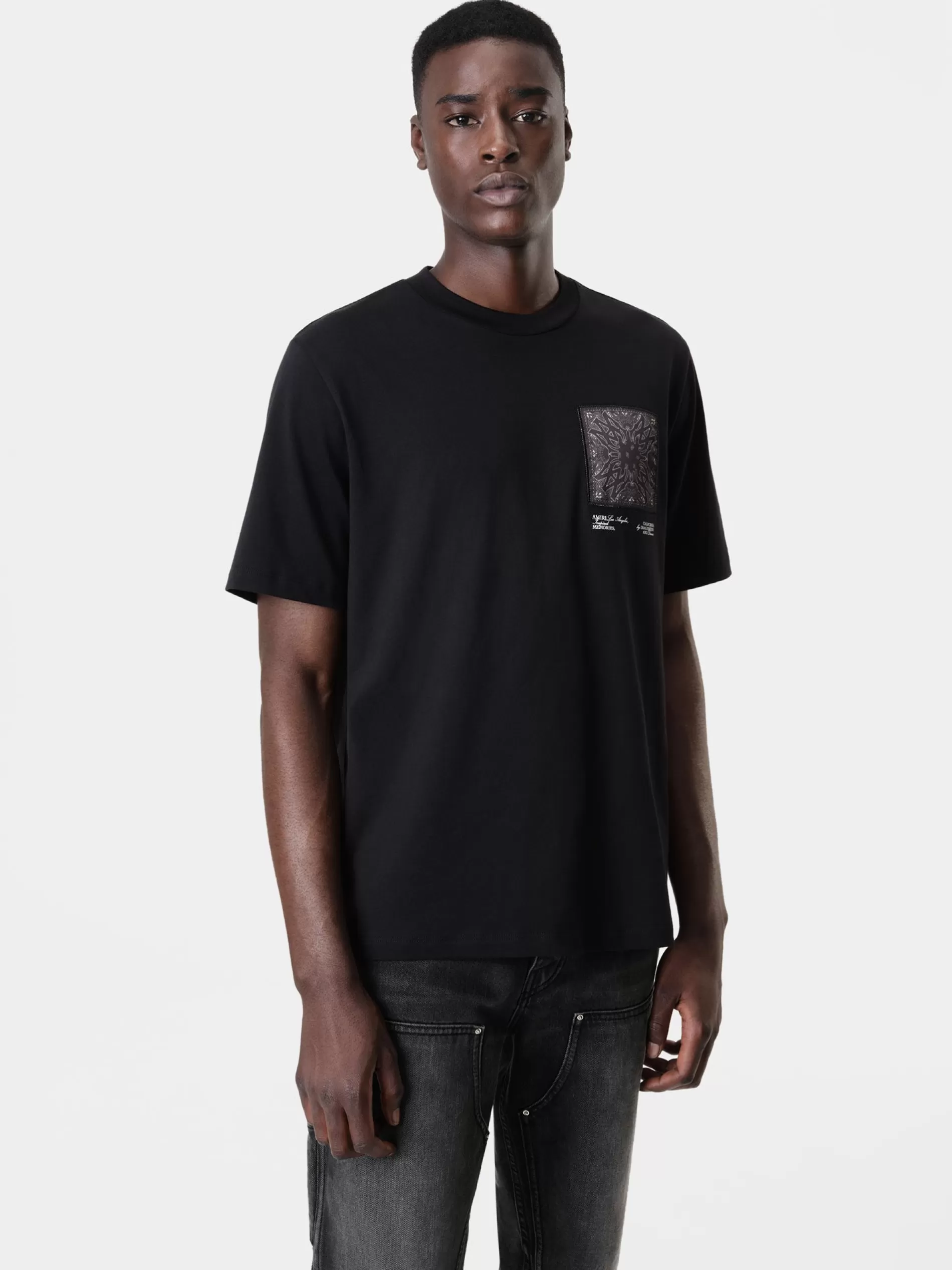 AMIRI Tees>MA BANDANA SILK APPLIQUE TEE BLACK