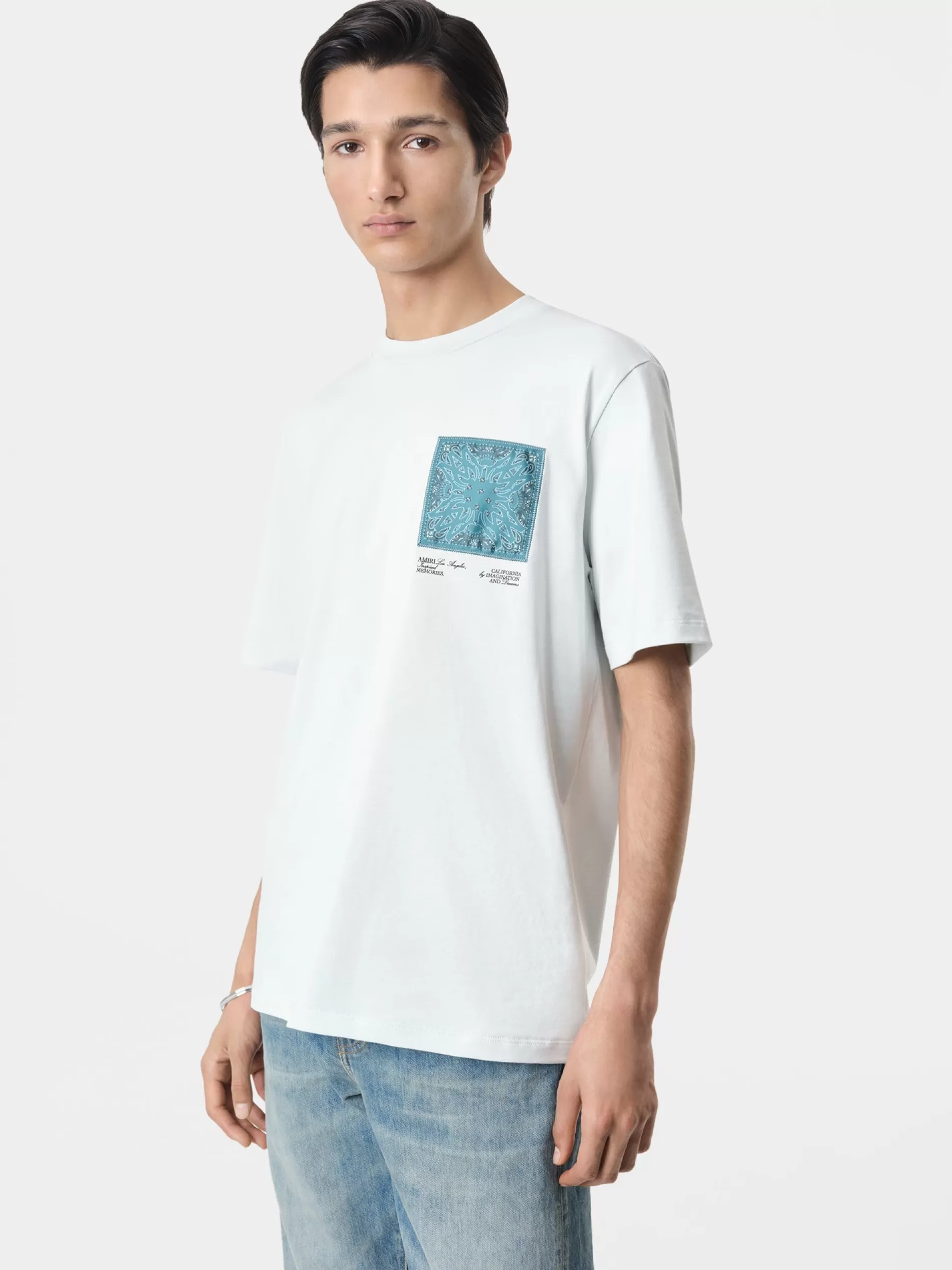 AMIRI Tees>MA BANDANA SILK APPLIQUE TEE ICE