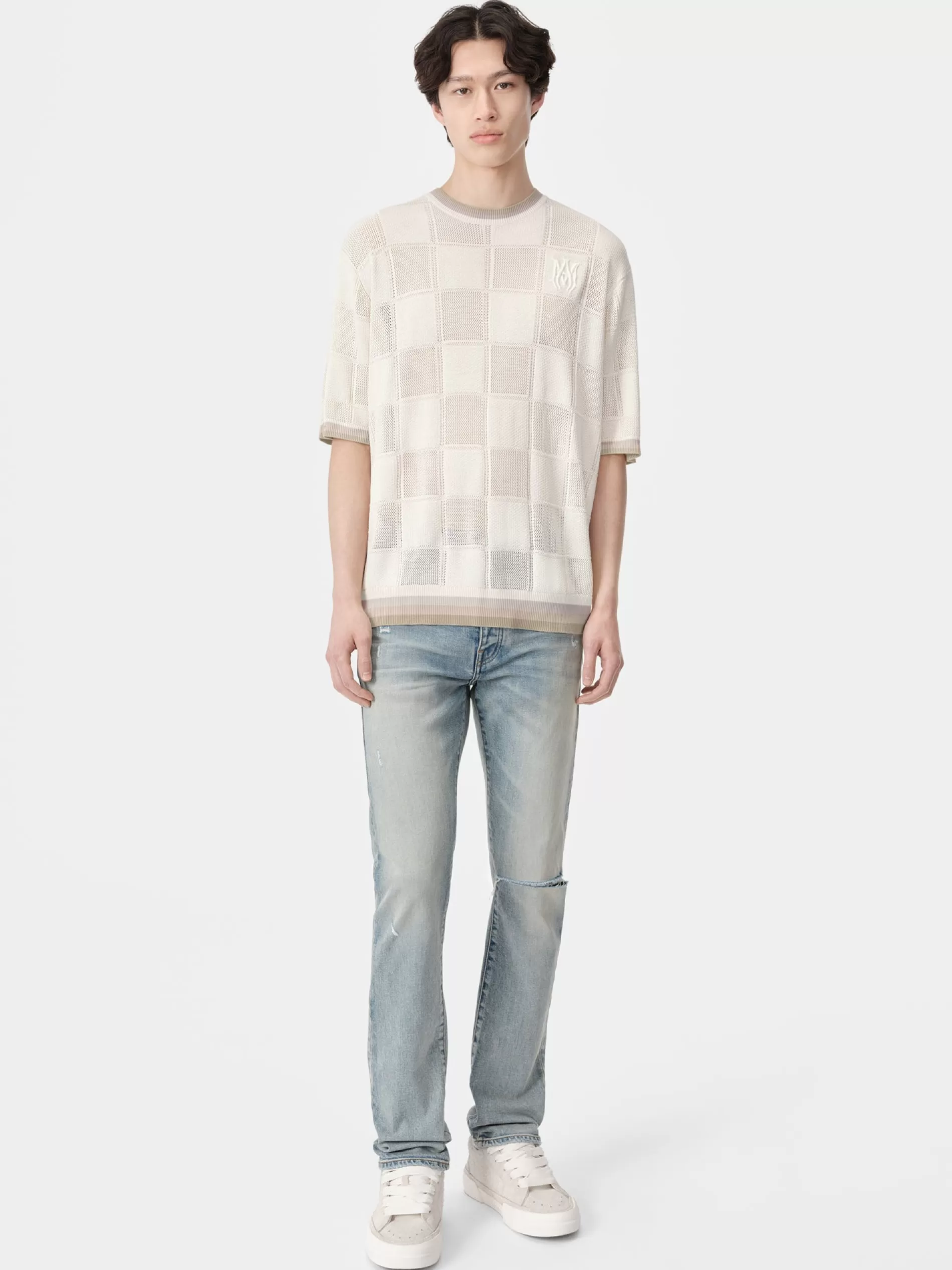 AMIRI Knitwear>MA CHECKERED TEE BIRCH