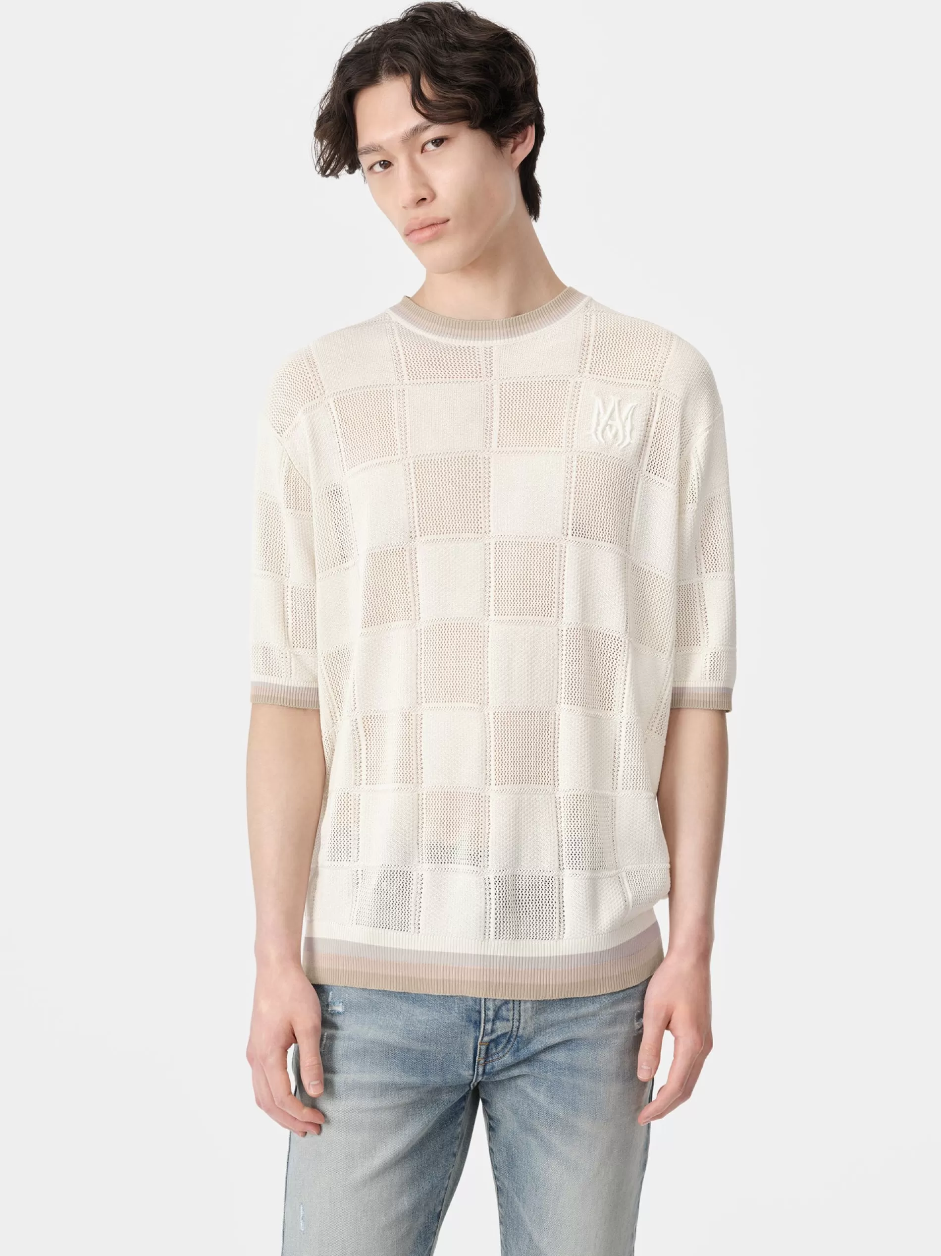 AMIRI Knitwear>MA CHECKERED TEE BIRCH