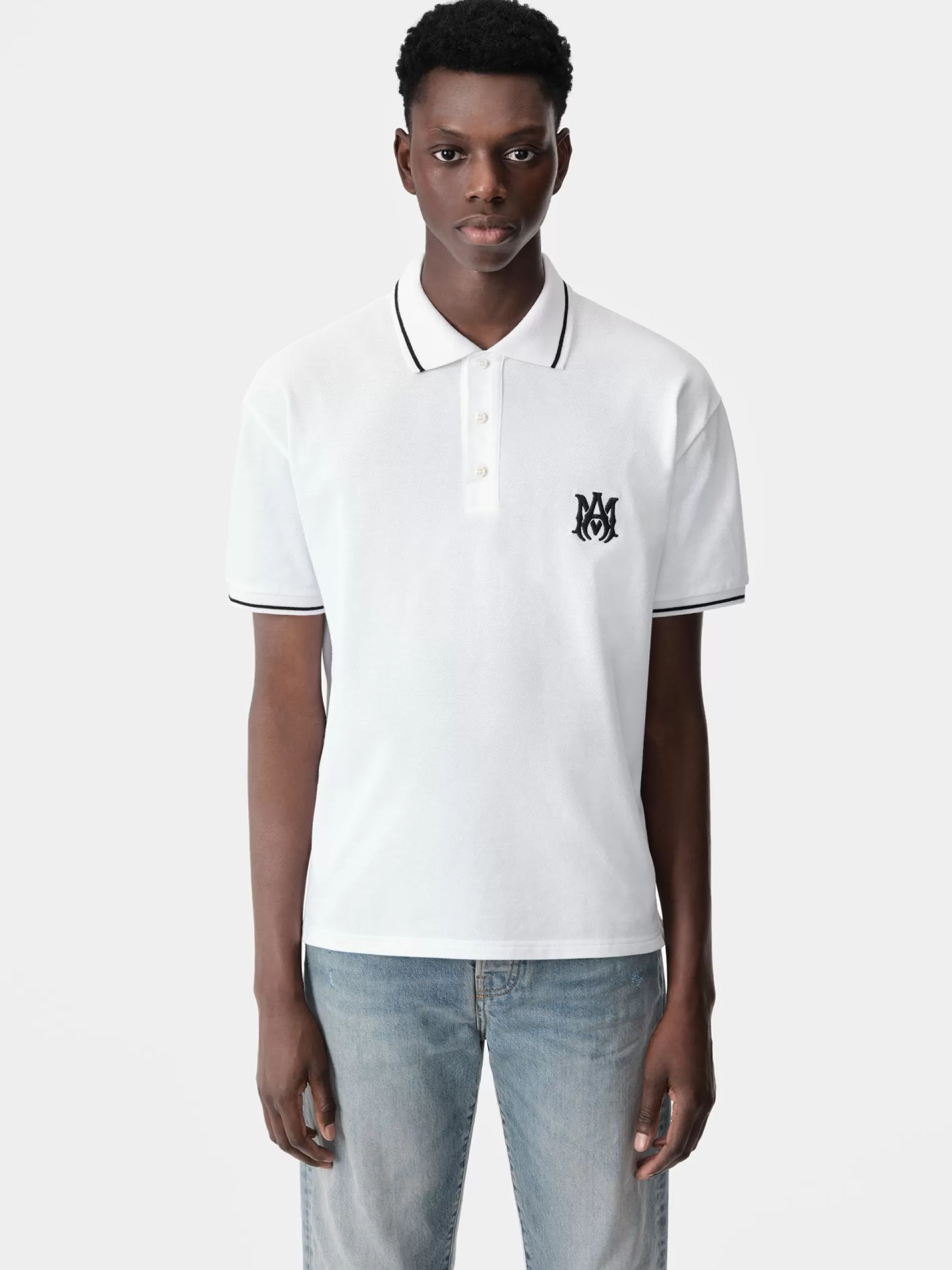 AMIRI Tees>MA CORE LOGO POLO White