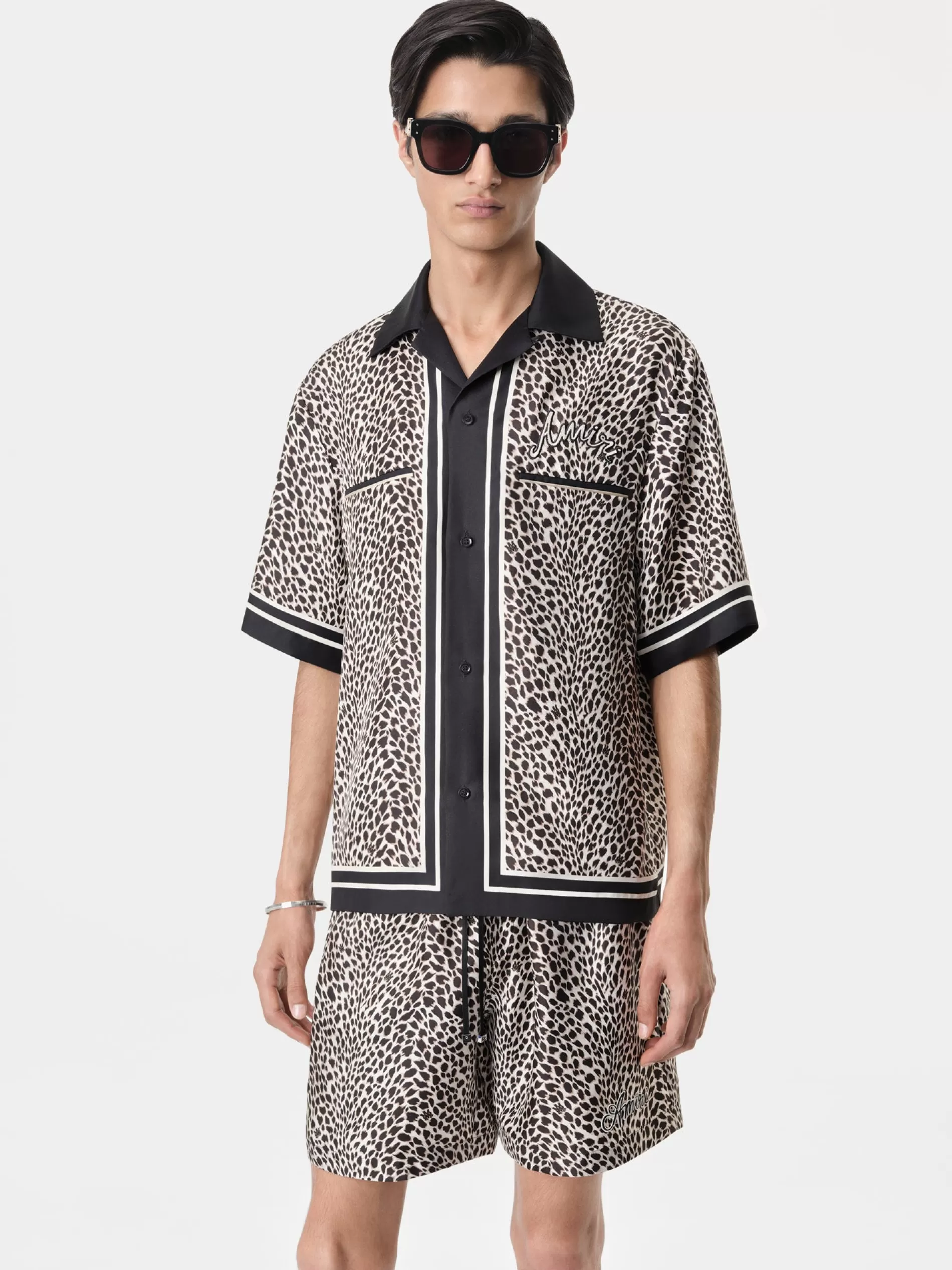 AMIRI Shirts>MA LEOPARD BOWLING SHIRT Black Birch