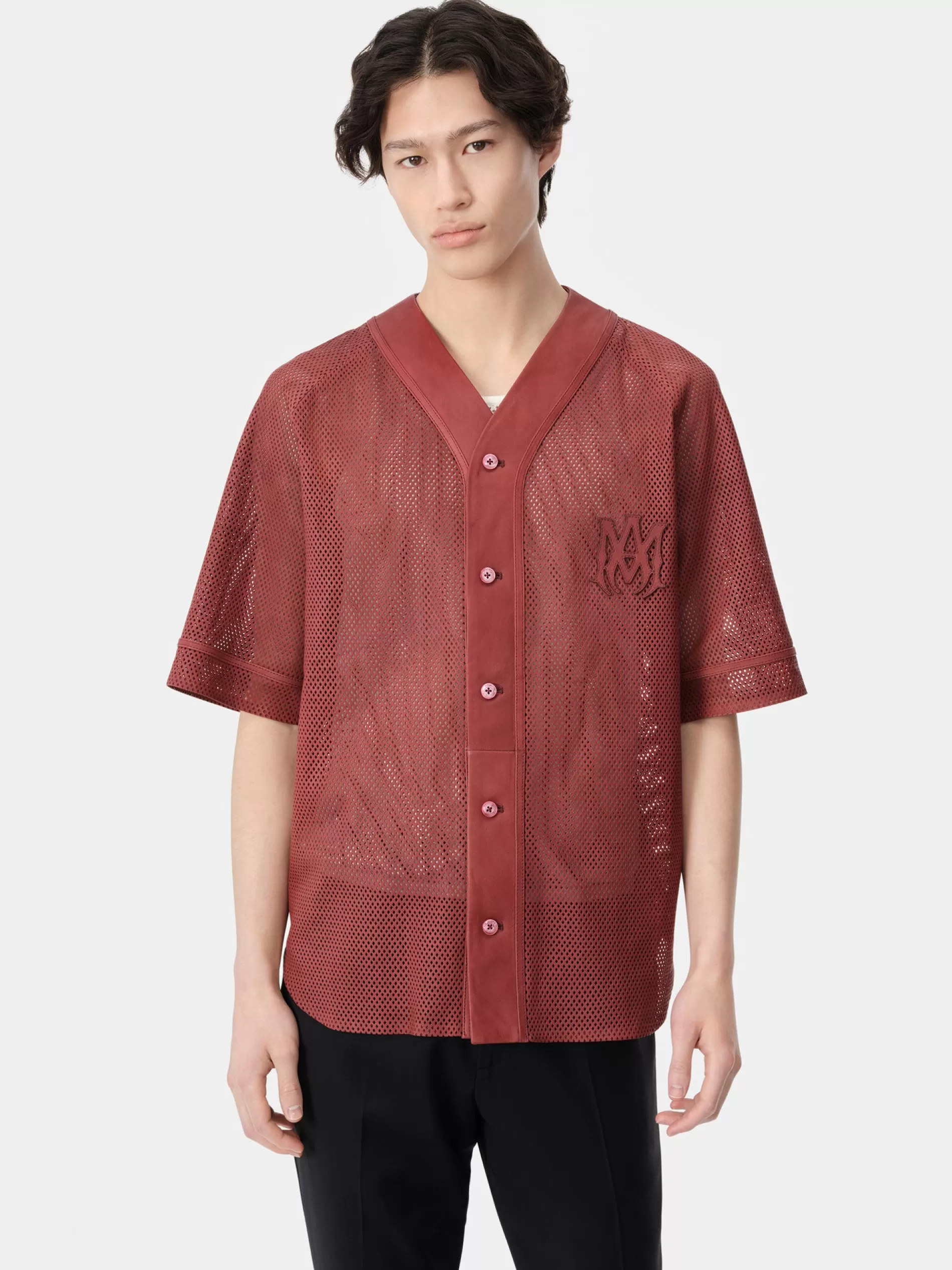 AMIRI Shirts>MA PERFORATED BASEBALL SHIRT Sun Dried Tomato