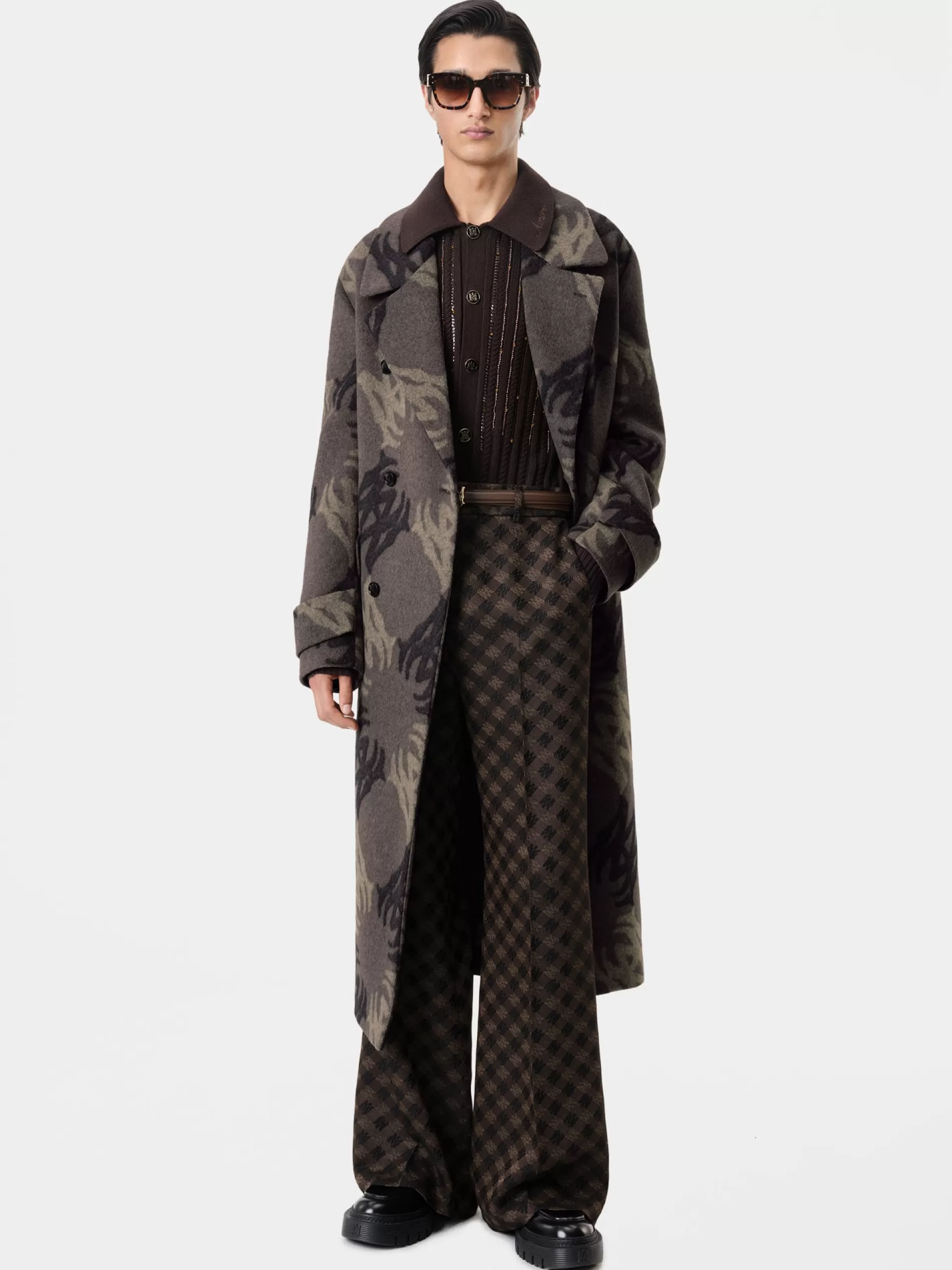 AMIRI Outerwear>MA QUAD BRUSHED DOUBLE-BREASTED OVERCOAT DARK BROWN