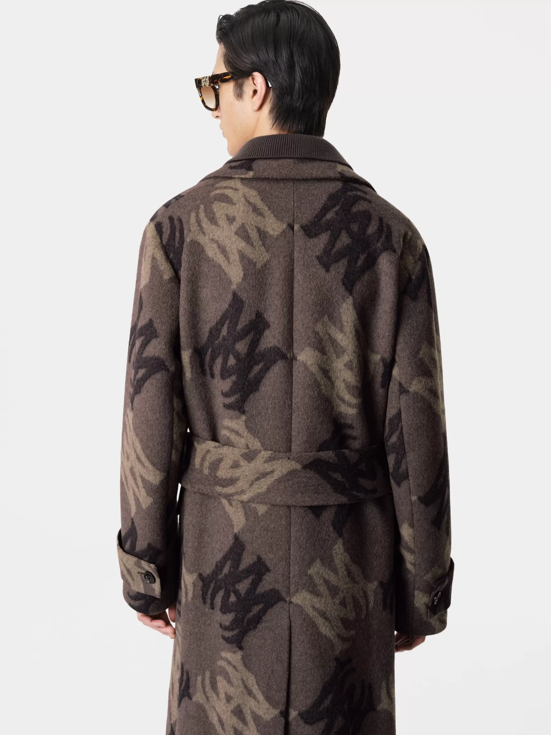 AMIRI Outerwear>MA QUAD BRUSHED DOUBLE-BREASTED OVERCOAT DARK BROWN