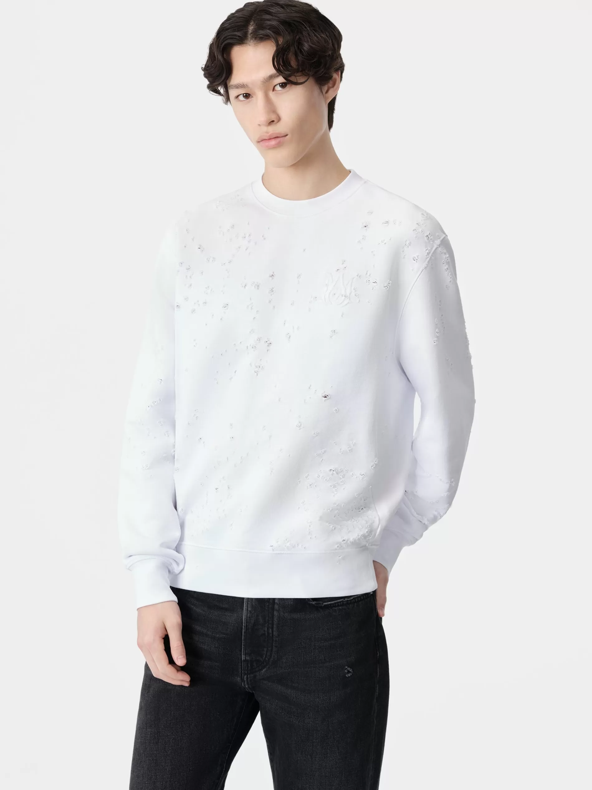 AMIRI Sweatshirts>MA SHOTGUN EMBROIDERED CREW White