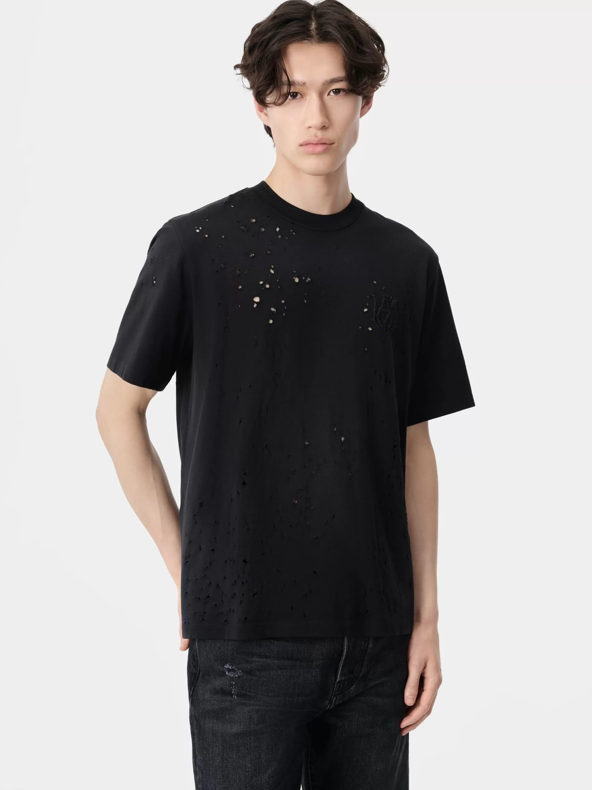 AMIRI Tees>MA SHOTGUN EMBROIDERED TEE BLACK