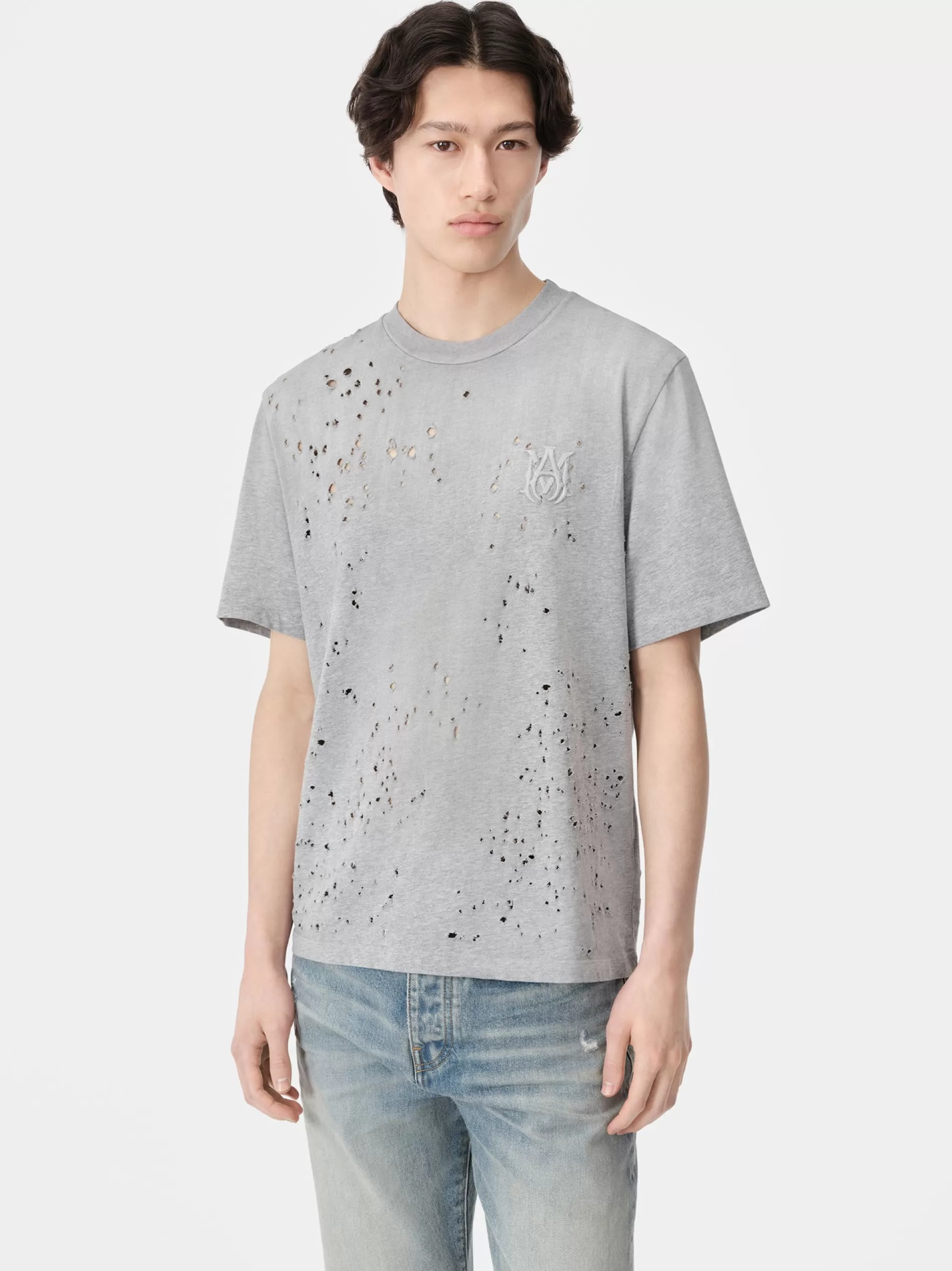 AMIRI Tees>MA SHOTGUN EMBROIDERED TEE Grey