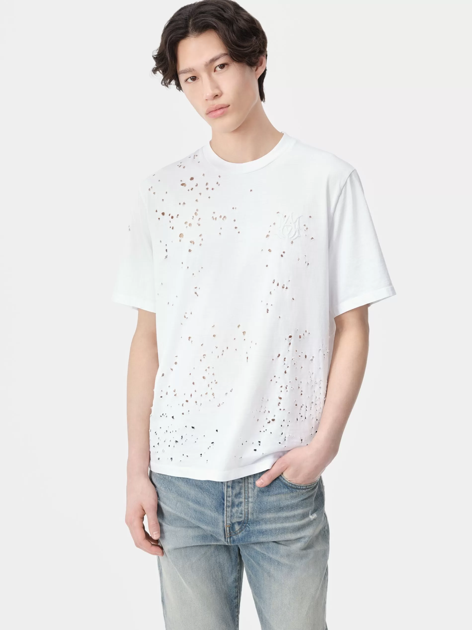 AMIRI Tees>MA SHOTGUN EMBROIDERED TEE White