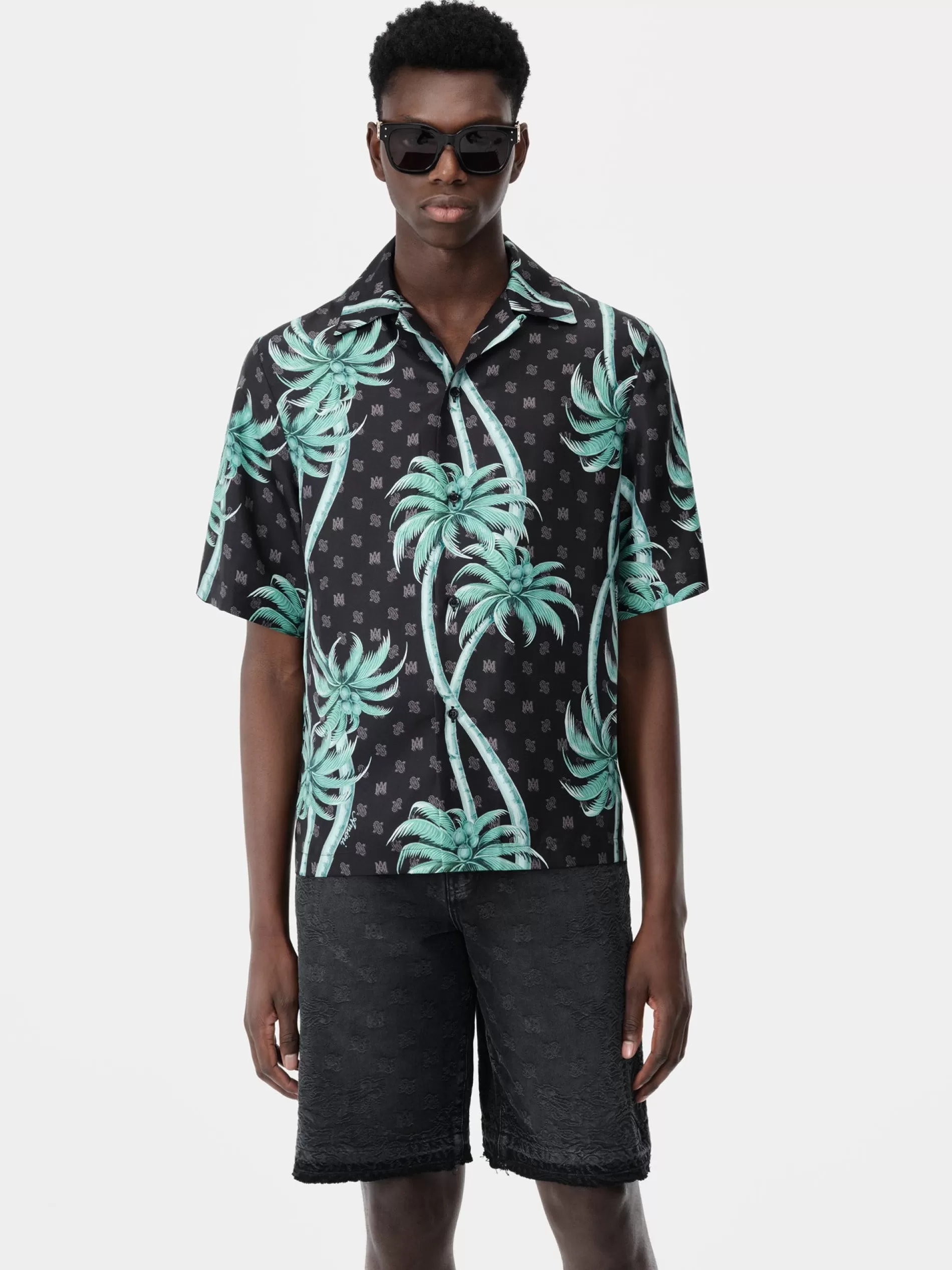 AMIRI Shirts>PALM BOWLING SHIRT BLACK