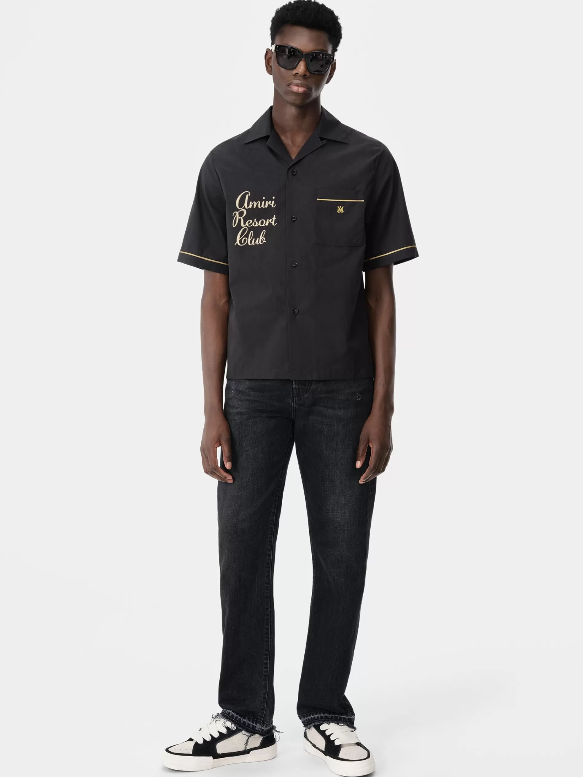 AMIRI Shirts>RESORT CLUB EMBROIDERED SHIRT BLACK