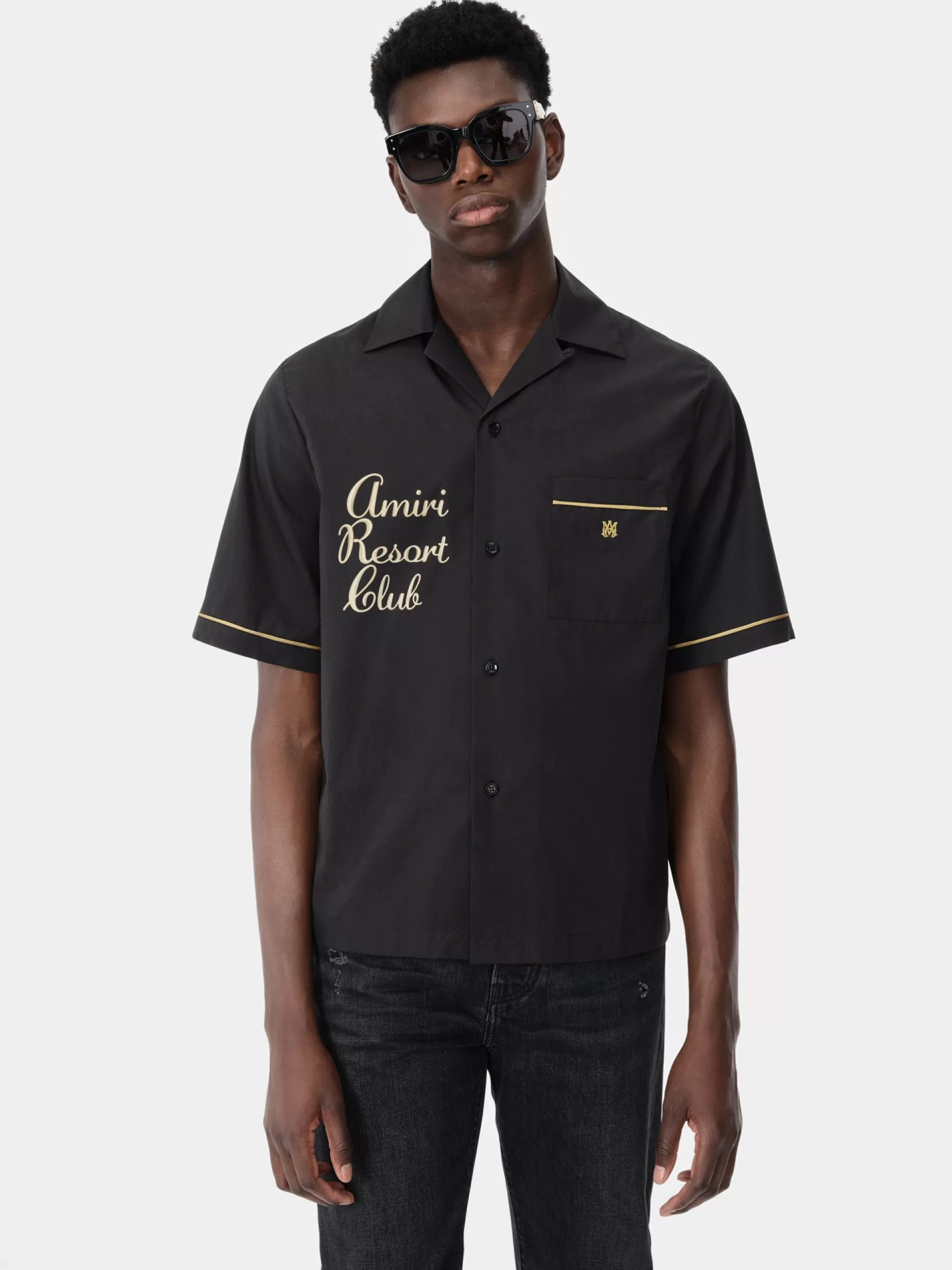 AMIRI Shirts>RESORT CLUB EMBROIDERED SHIRT BLACK