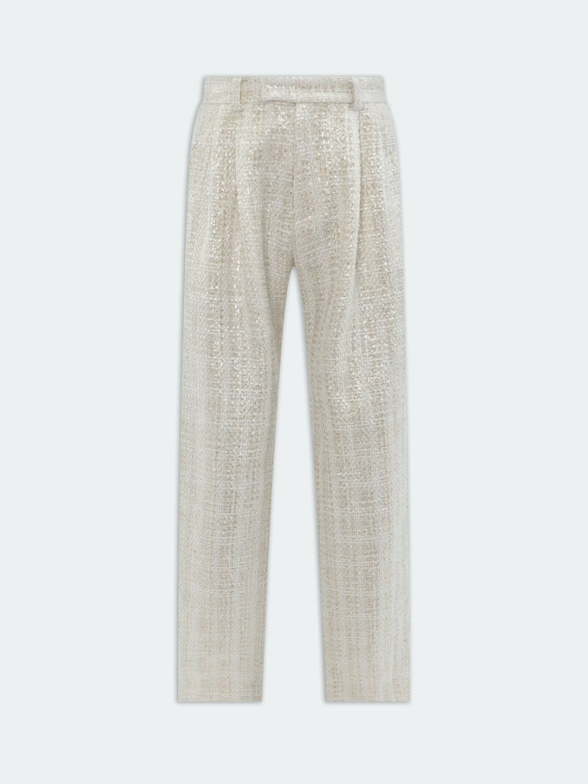 AMIRI Pants>SEQUIN BOUCLE DOUBLE PLEATED PANT Alabaster