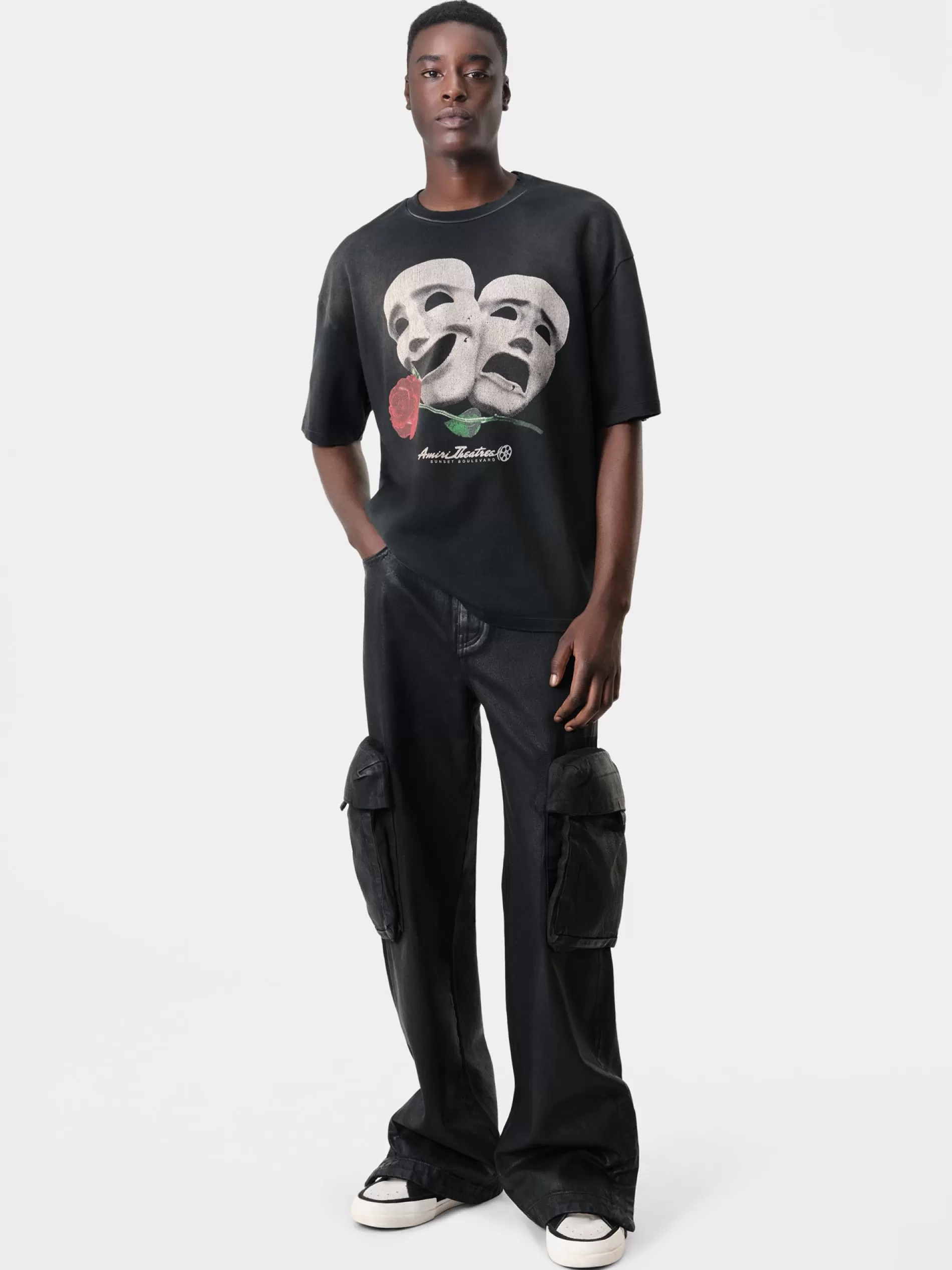 AMIRI Tees>THEATRE MASKS OVERSIZED TEE BLACK