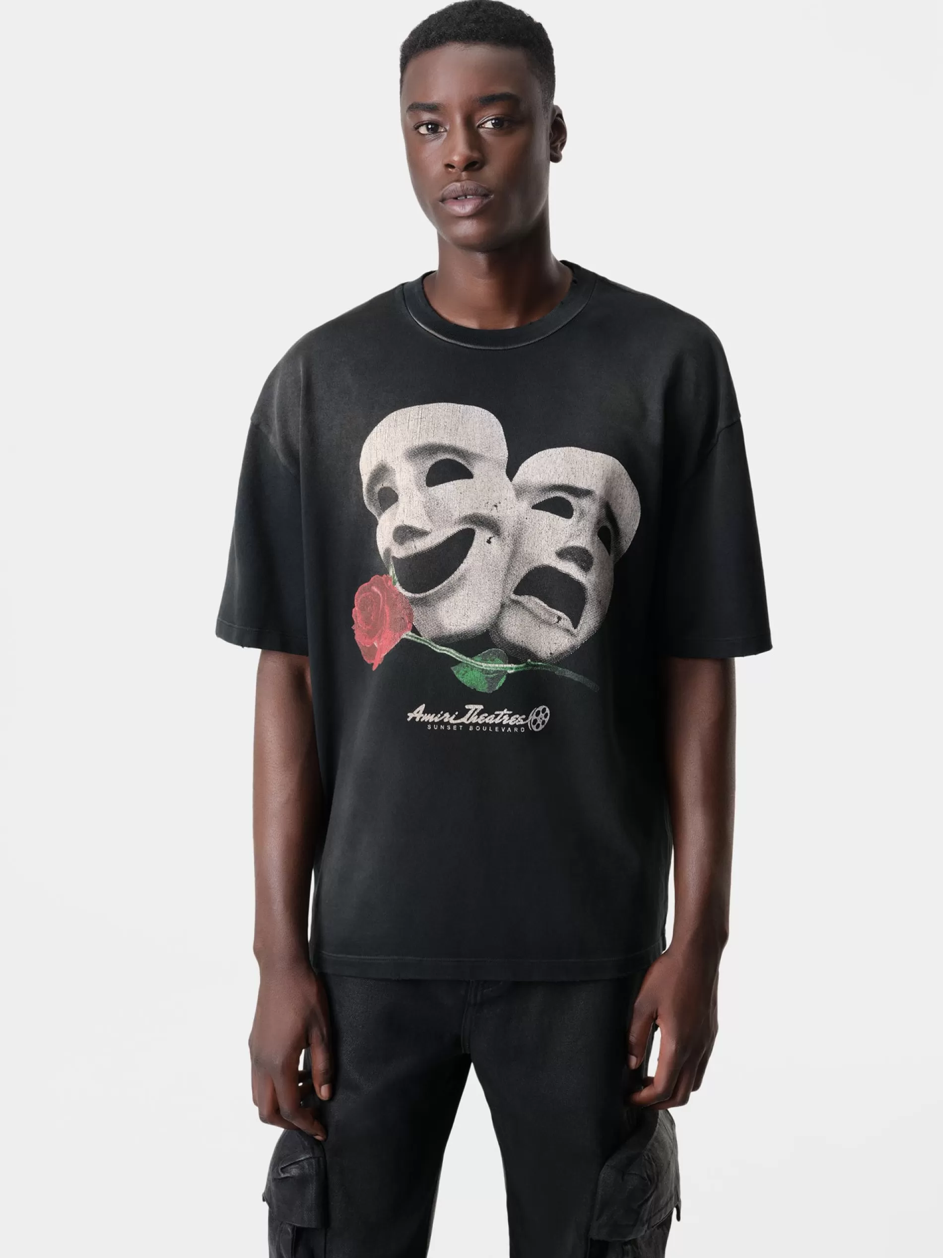 AMIRI Tees>THEATRE MASKS OVERSIZED TEE BLACK