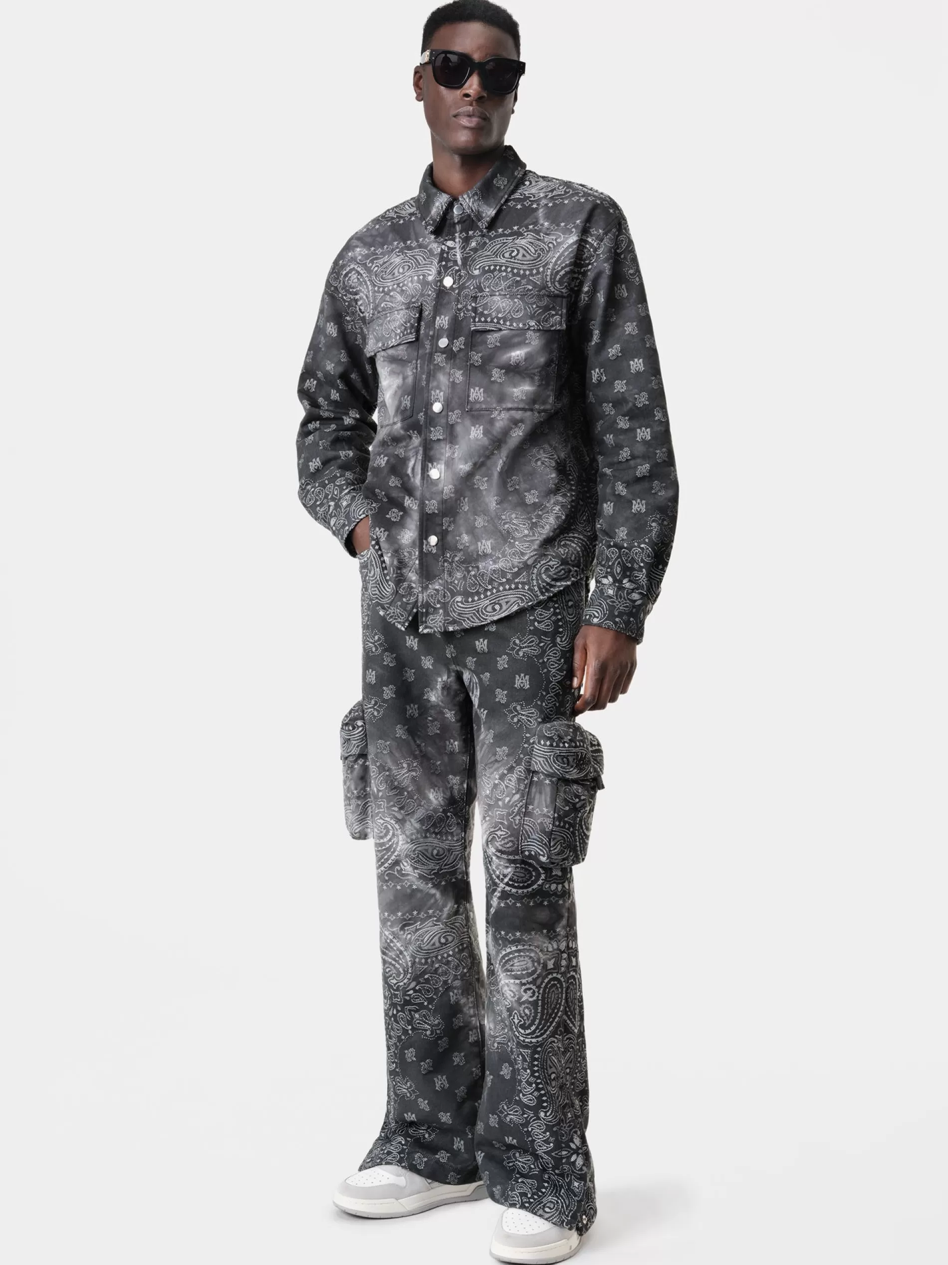 AMIRI Denim>TIE DYE BANDANA M65 BAGGY CARGO Dark Grey