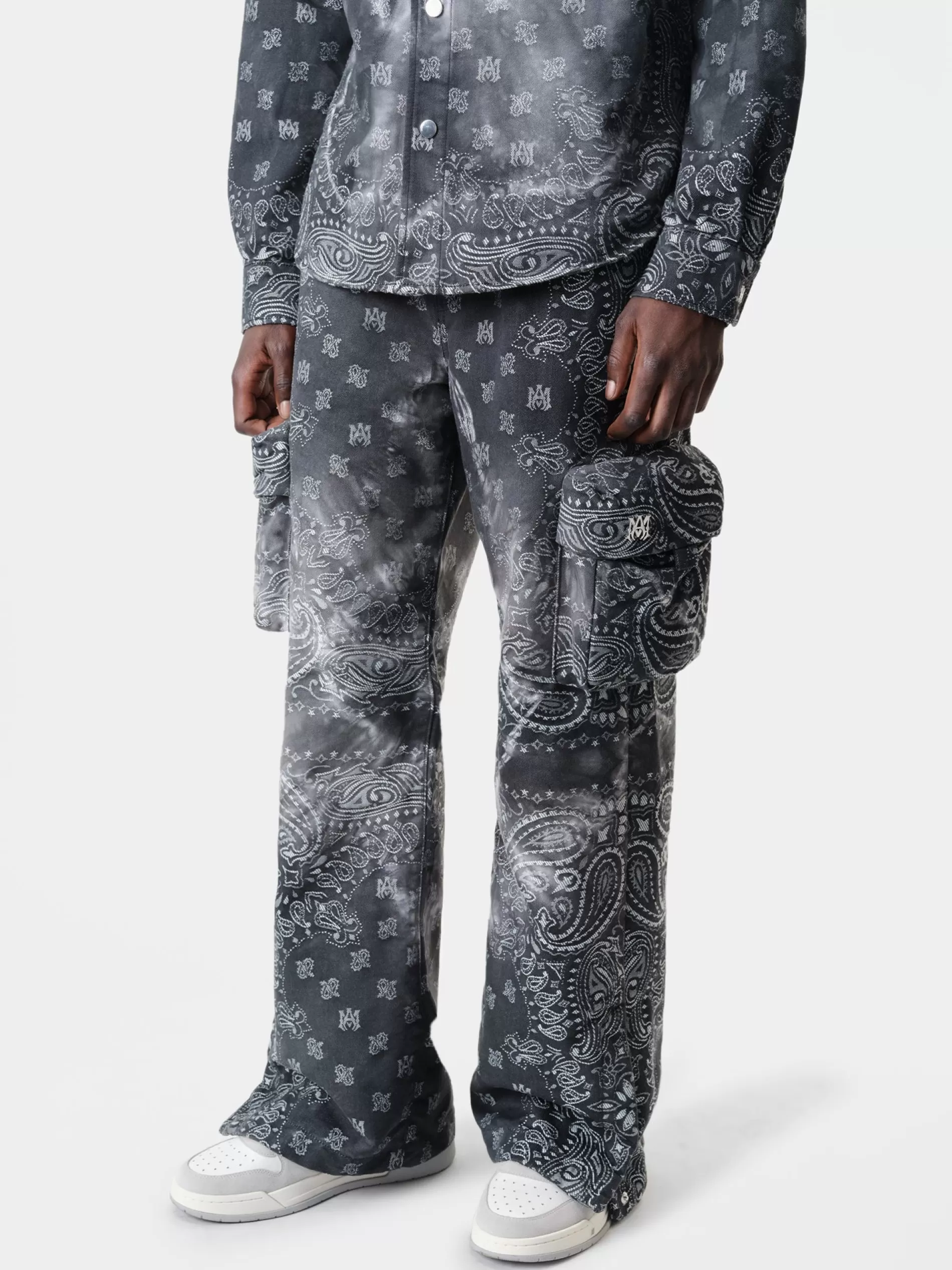 AMIRI Denim>TIE DYE BANDANA M65 BAGGY CARGO Dark Grey