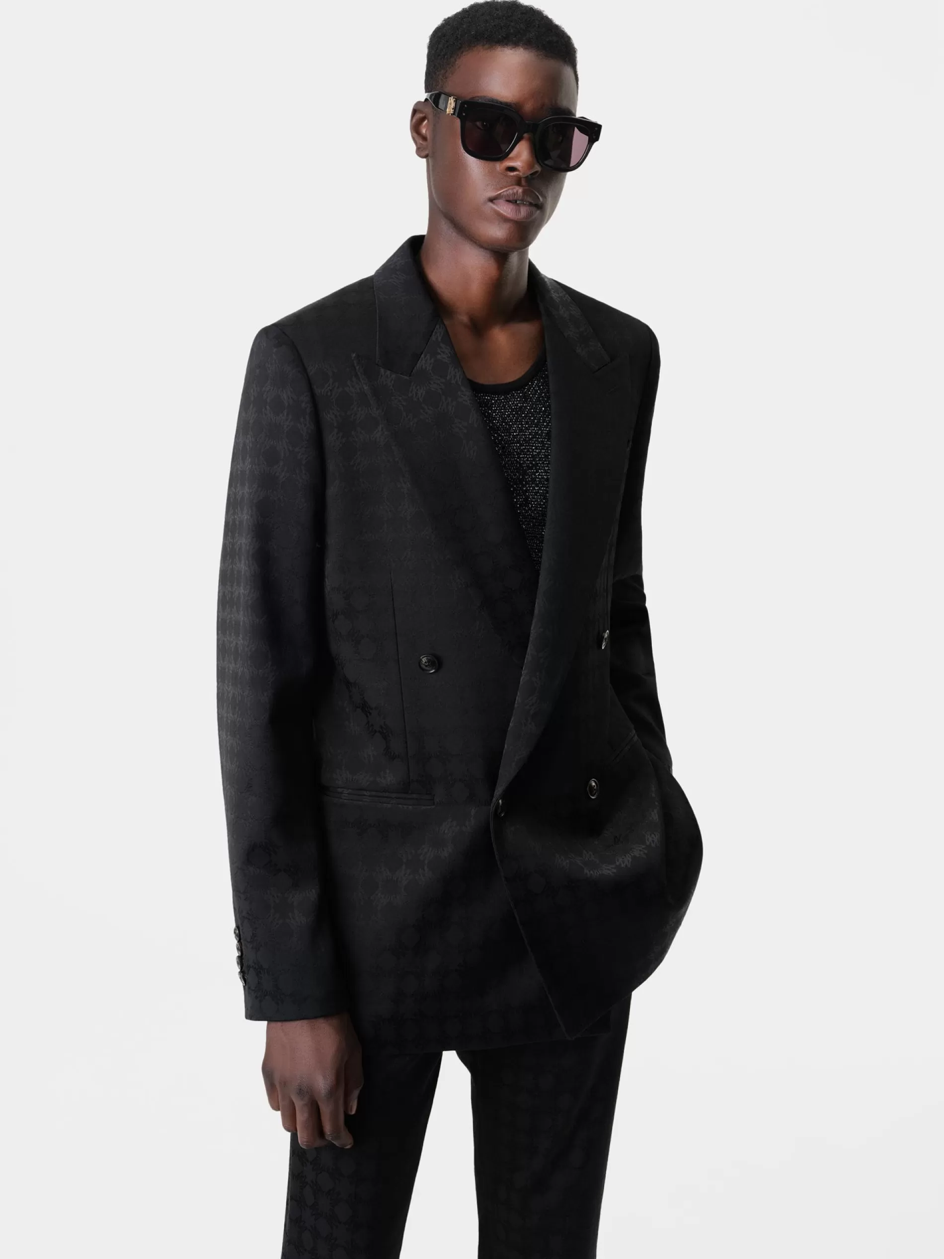 AMIRI Outerwear>TONAL MA QUAD DOUBLE-BREASTED BLAZER BLACK