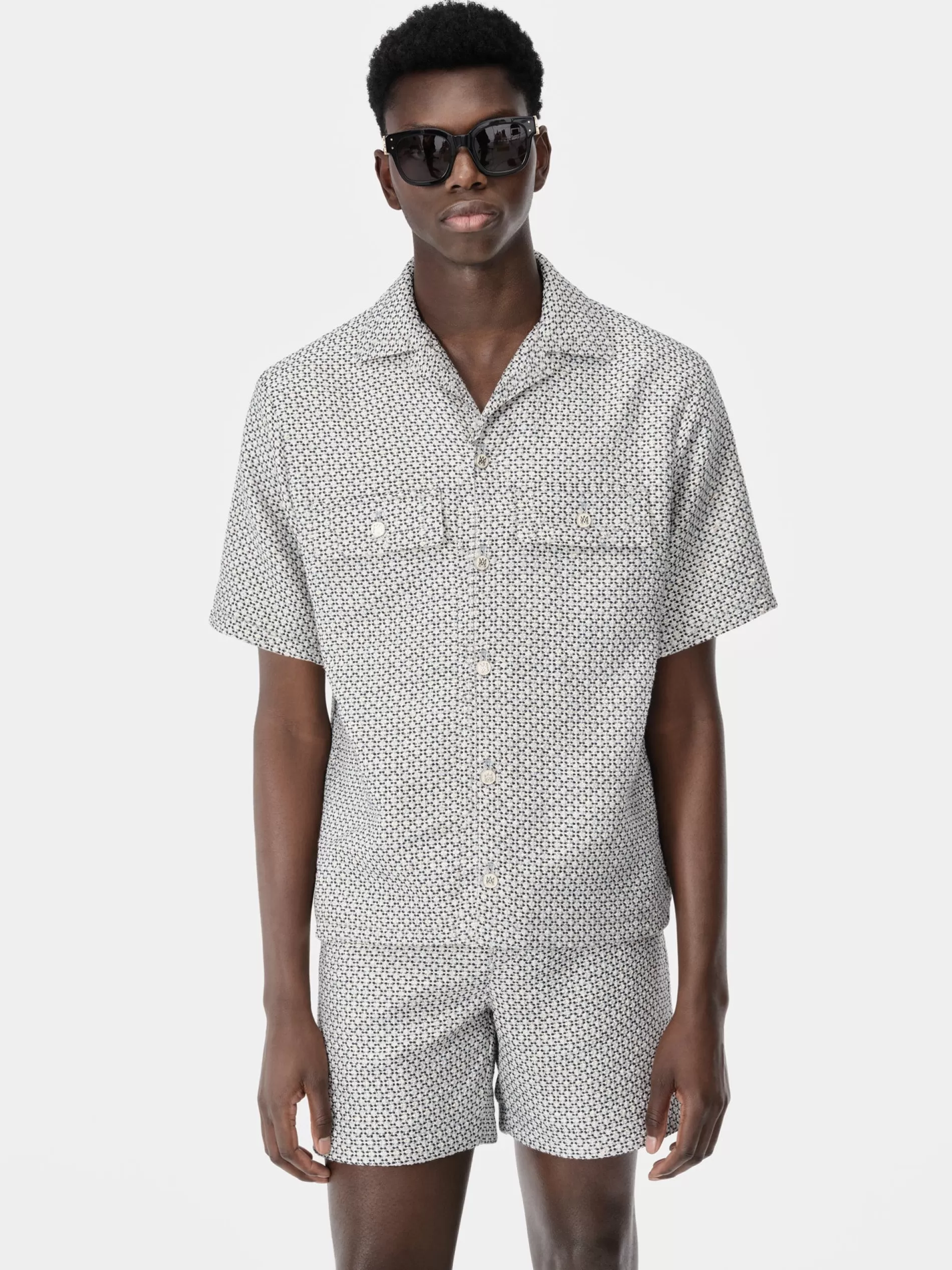 AMIRI Shirts>TWEED CAMP SHIRT Cerulean