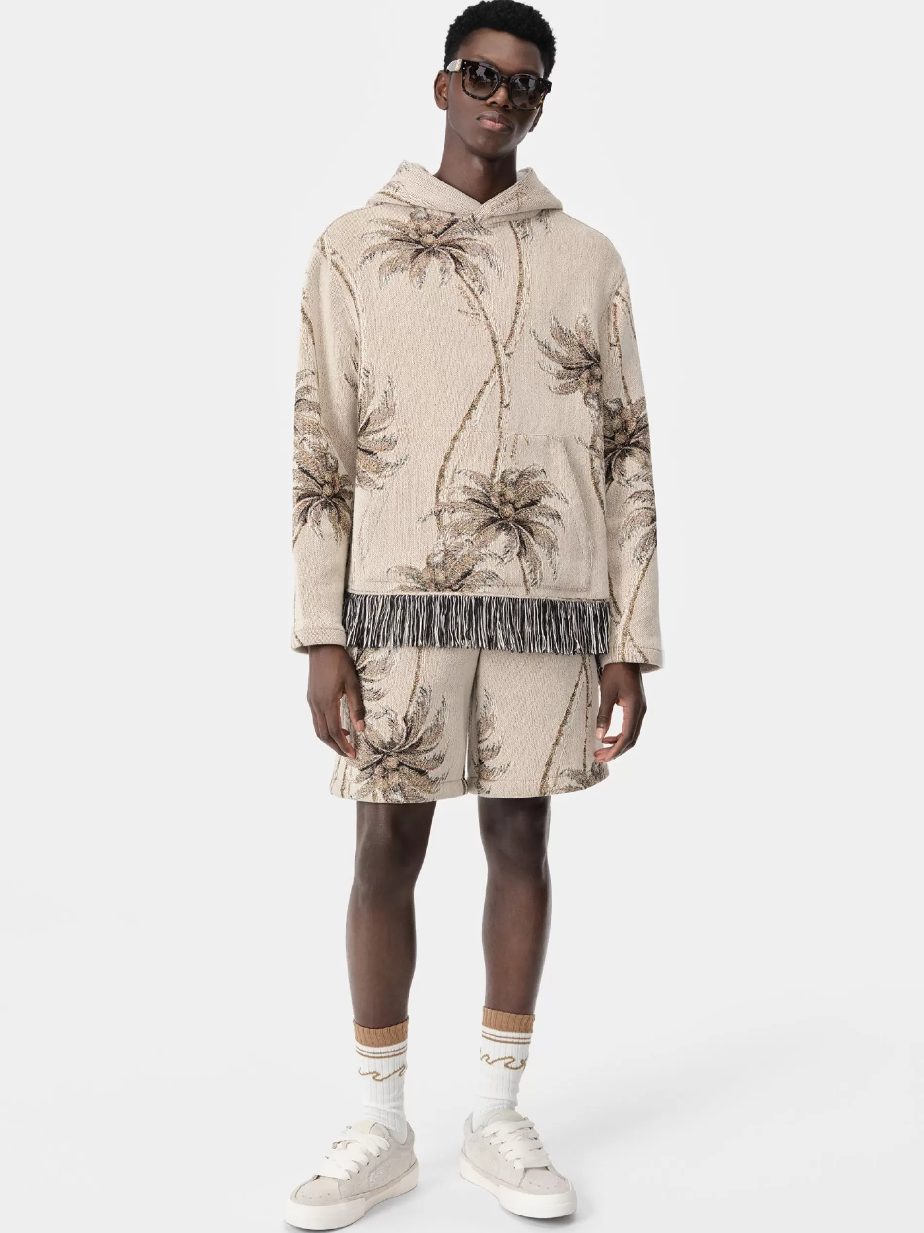 AMIRI Shirts>TWISTED PALMS TAPESTRY HOODIE Alabaster