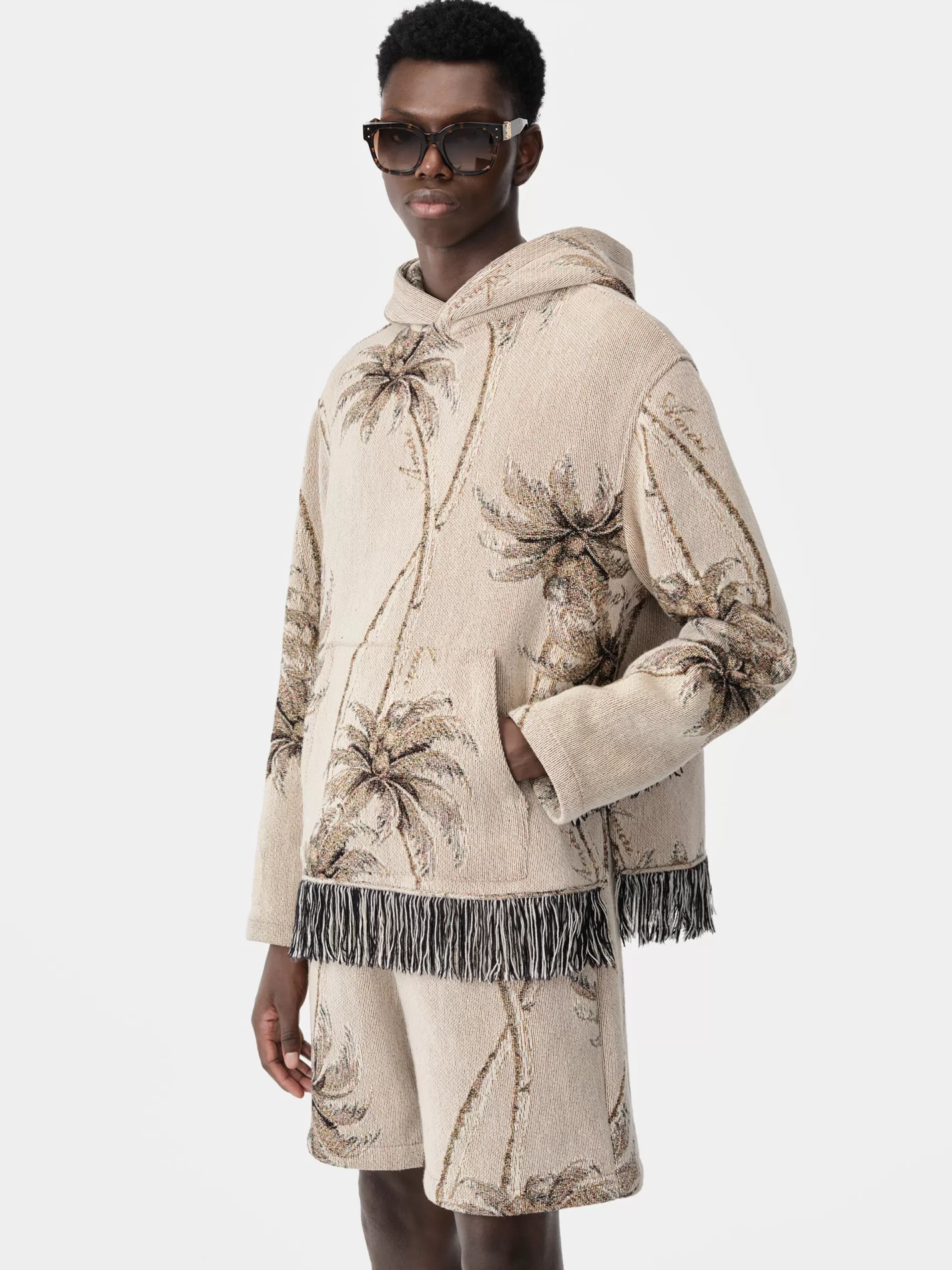 AMIRI Shirts>TWISTED PALMS TAPESTRY HOODIE Alabaster