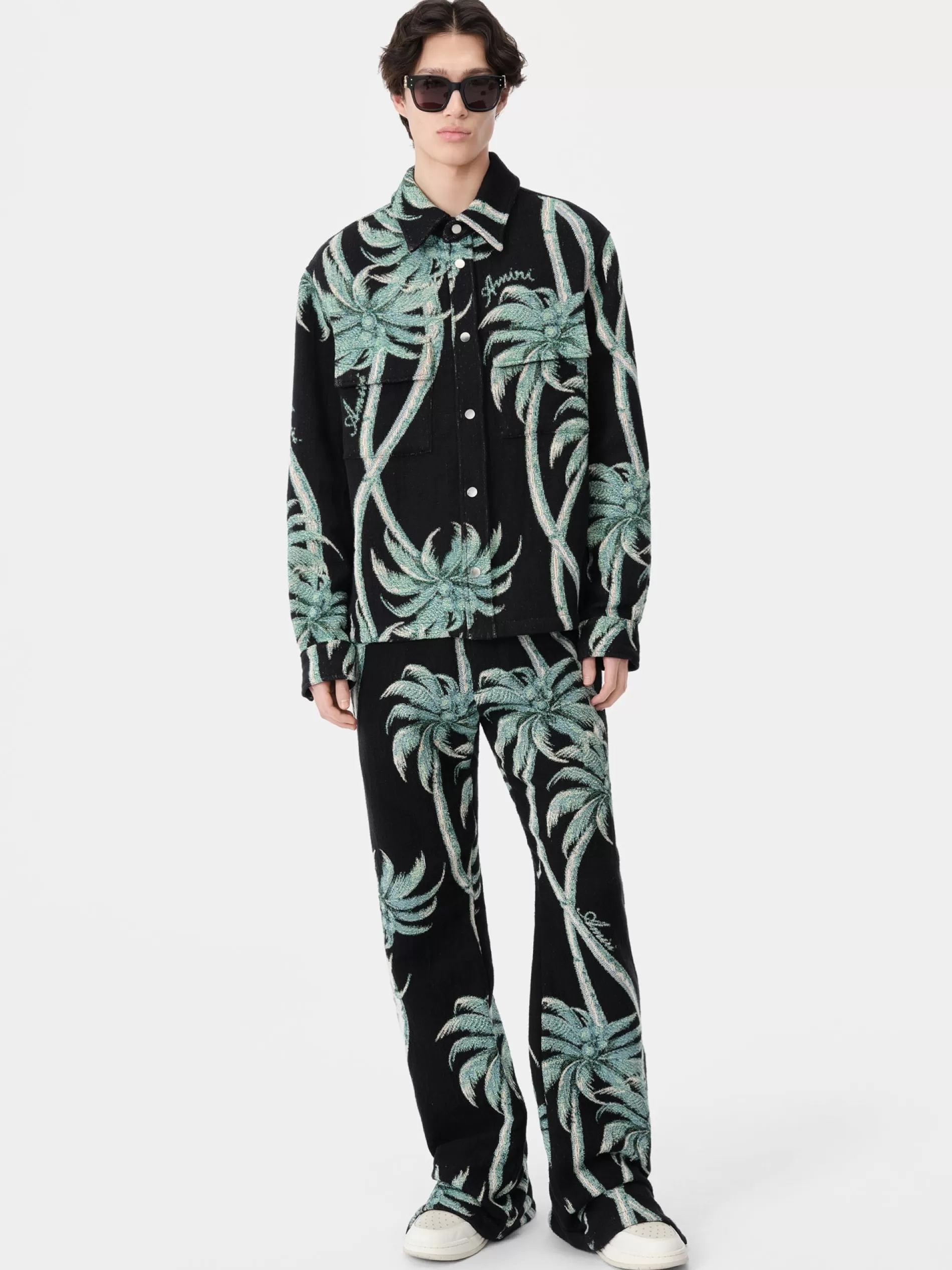 AMIRI Shirts>TWISTED PALMS TAPESTRY OVERSHIRT BLACK