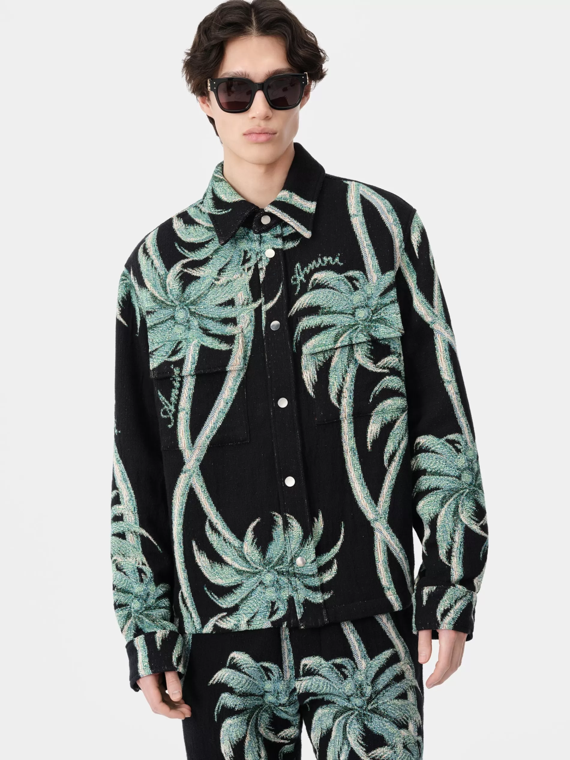 AMIRI Shirts>TWISTED PALMS TAPESTRY OVERSHIRT BLACK