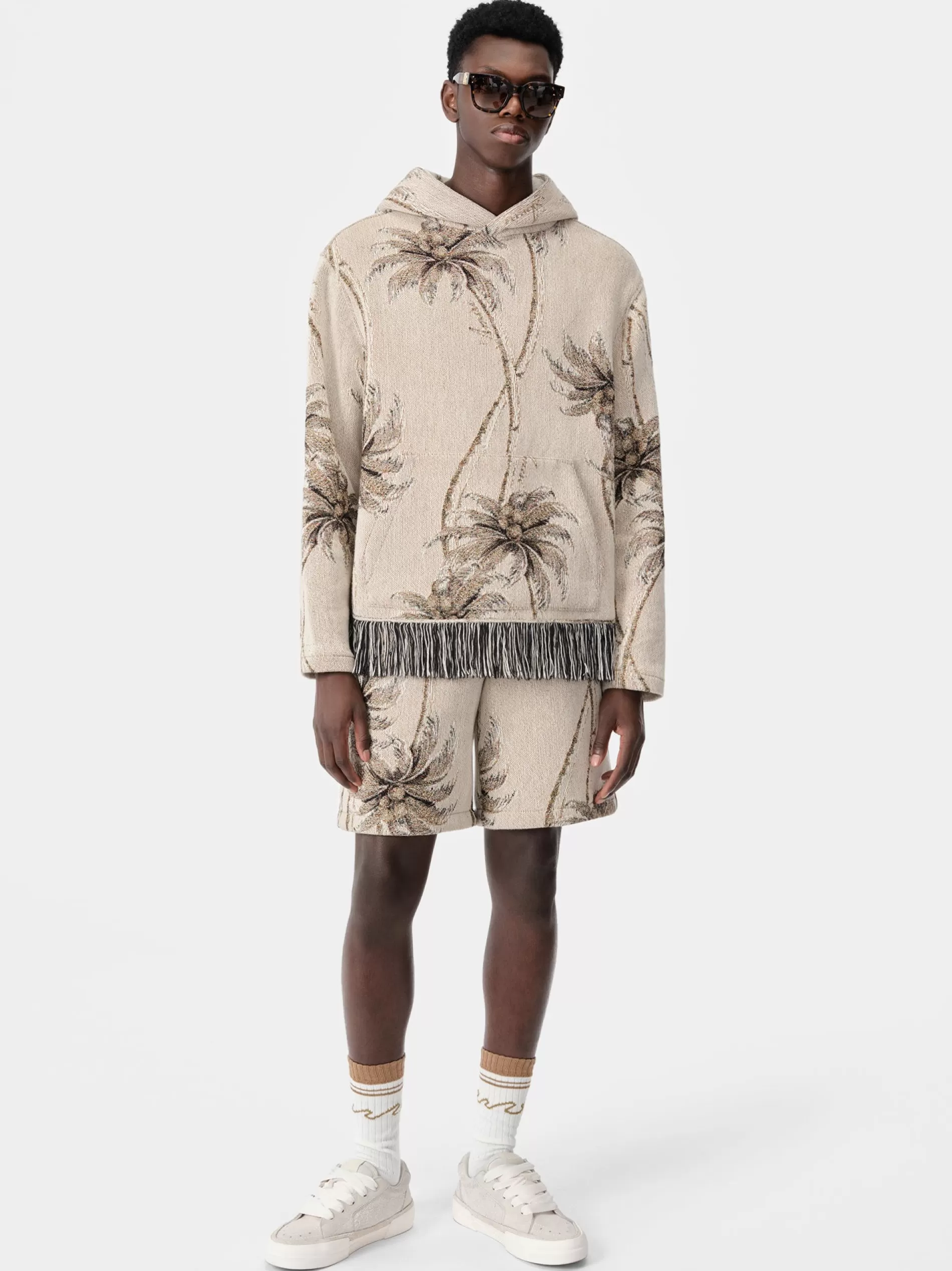 AMIRI Shorts & Sweatpants>TWISTED PALMS TAPESTRY SHORT Alabaster