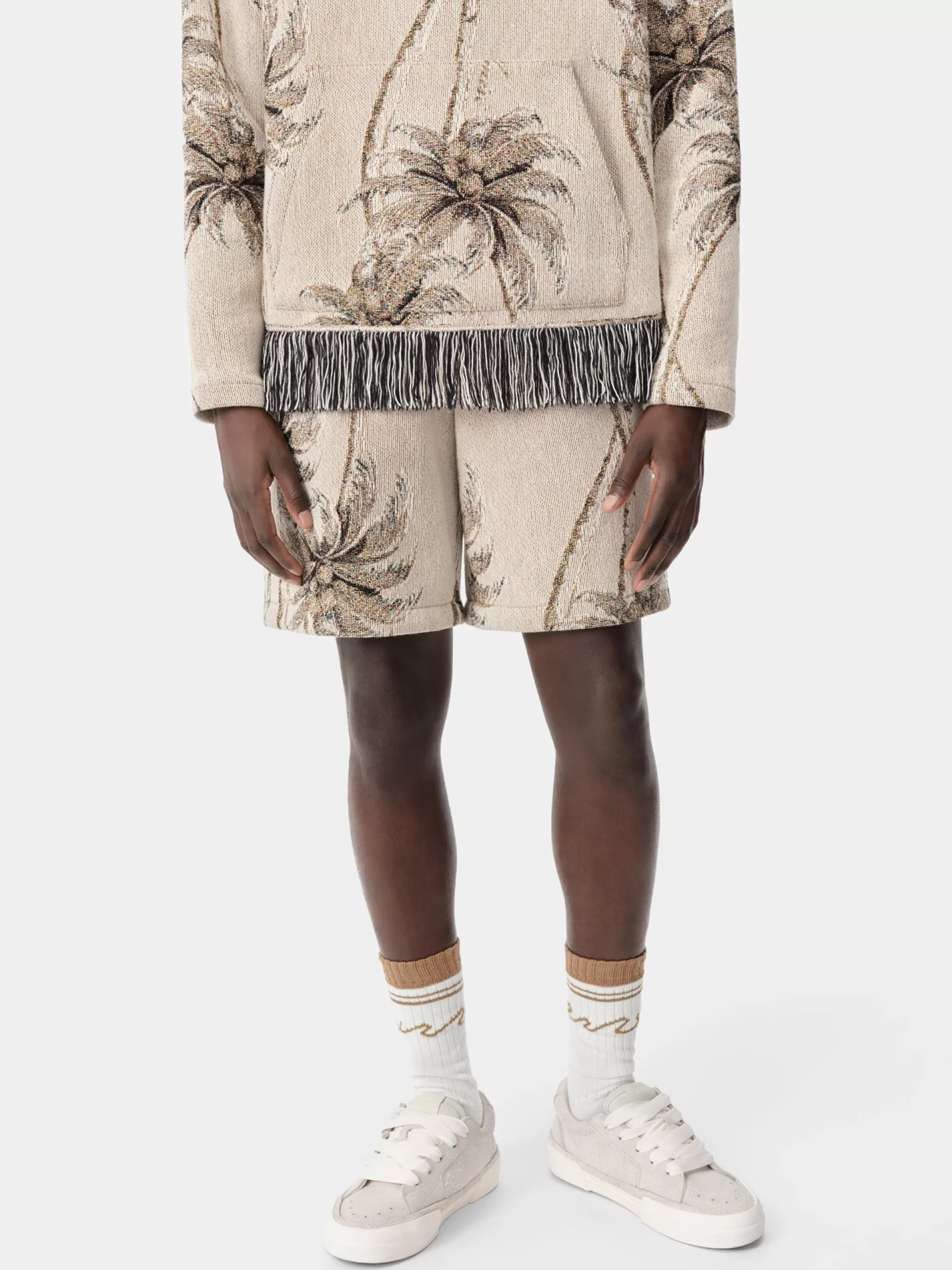 AMIRI Shorts & Sweatpants>TWISTED PALMS TAPESTRY SHORT Alabaster