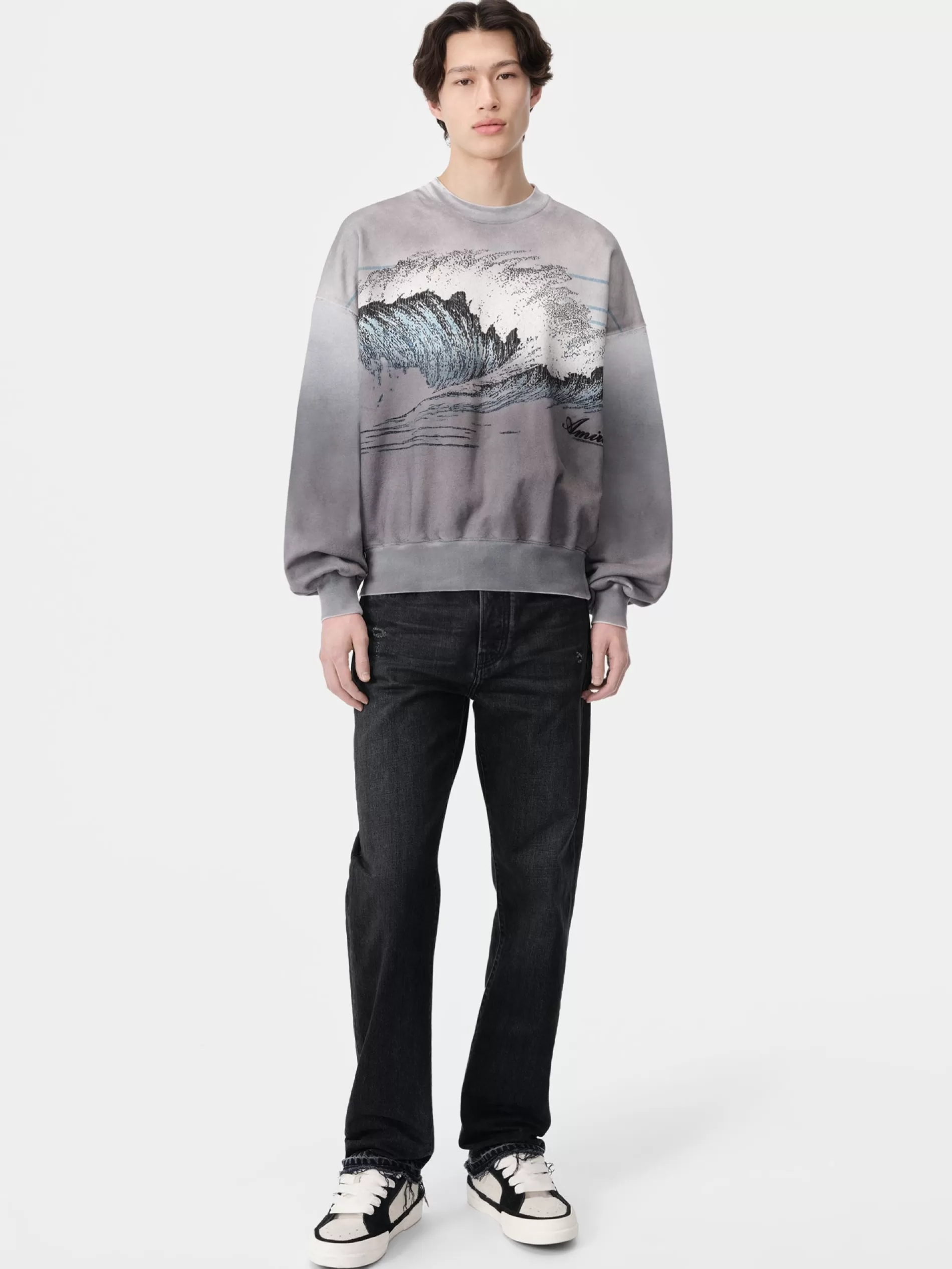 AMIRI Sweatshirts | Tees>VINTAGE WAVE OVERSIZED CREW BLACK