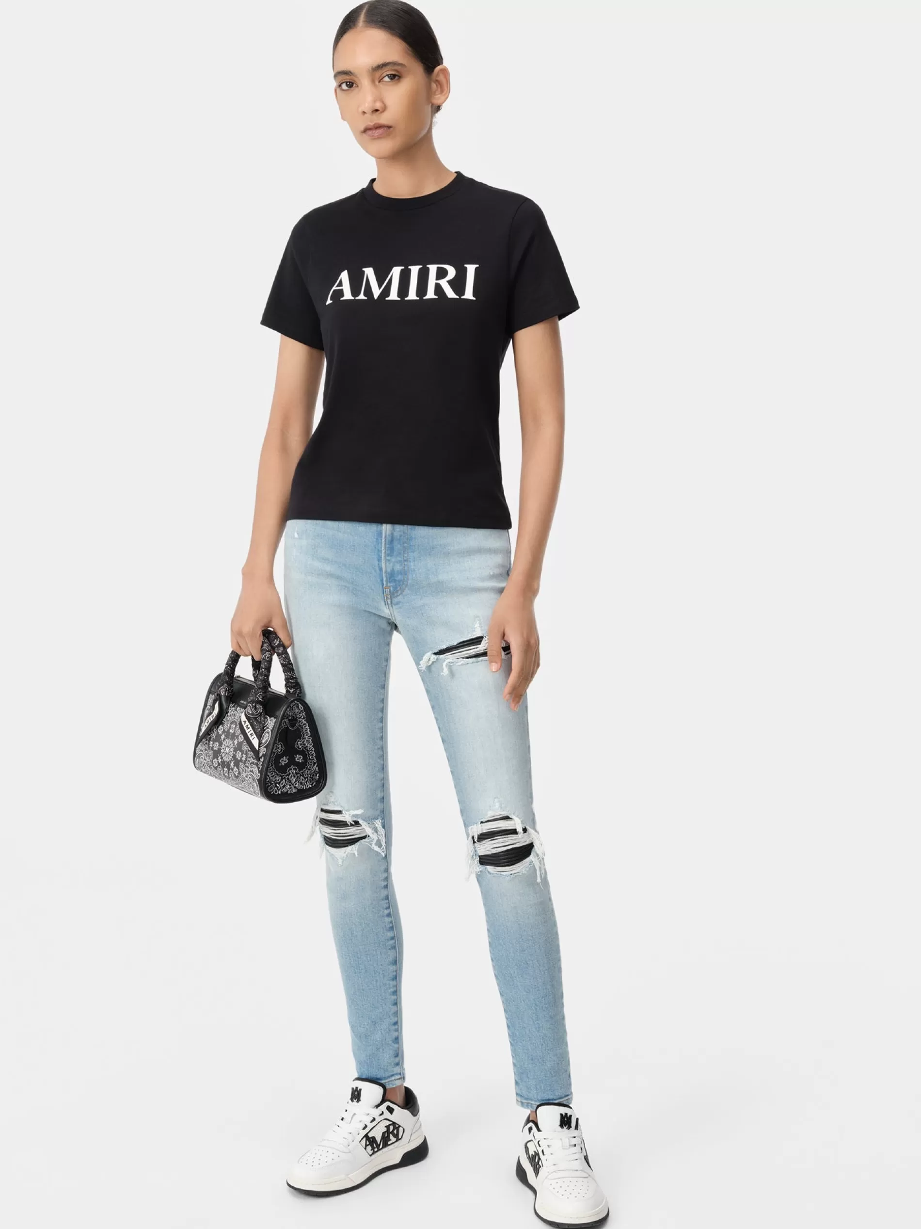 AMIRI Jersey | Tees>WOMEN'S CORE LOGO TEE BLACK