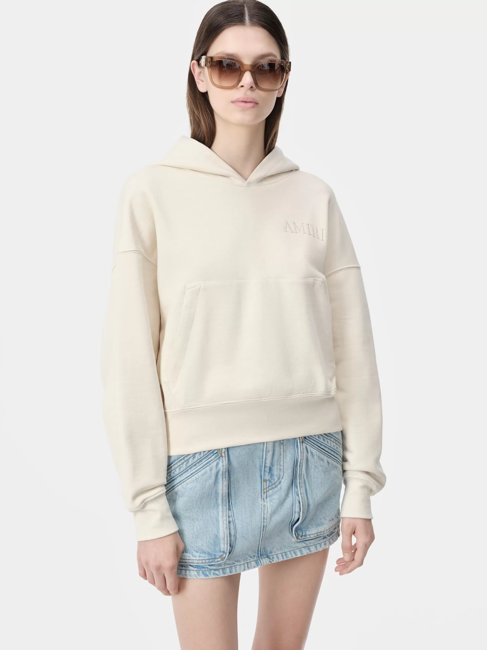 AMIRI Sweatshirts | Jersey>WOMEN'S EMBROIDERED HOODIE Alabaster