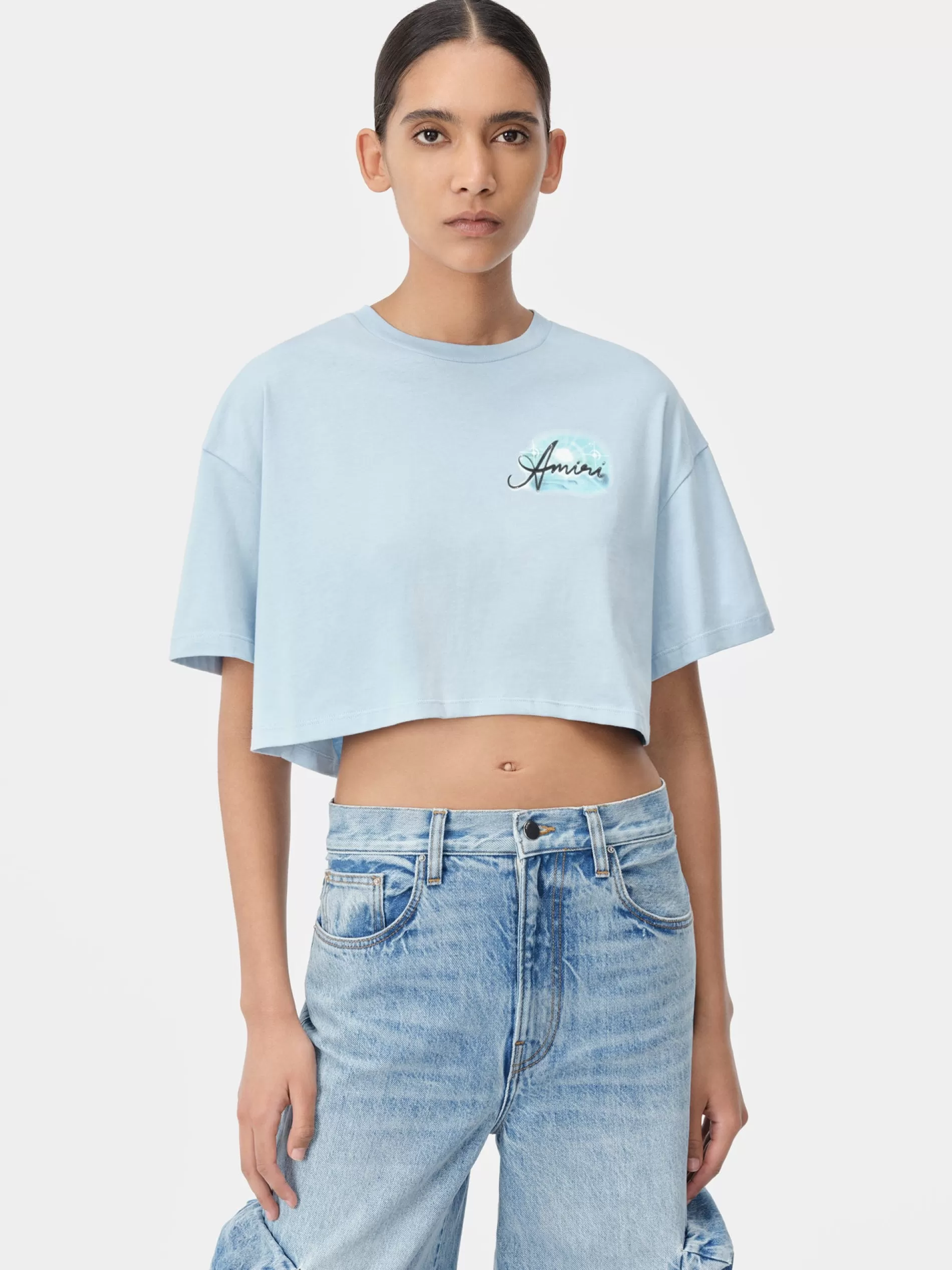 AMIRI Jersey | Tees>WOMEN'S PARADISE AIRBRUSH TEE Cerulean