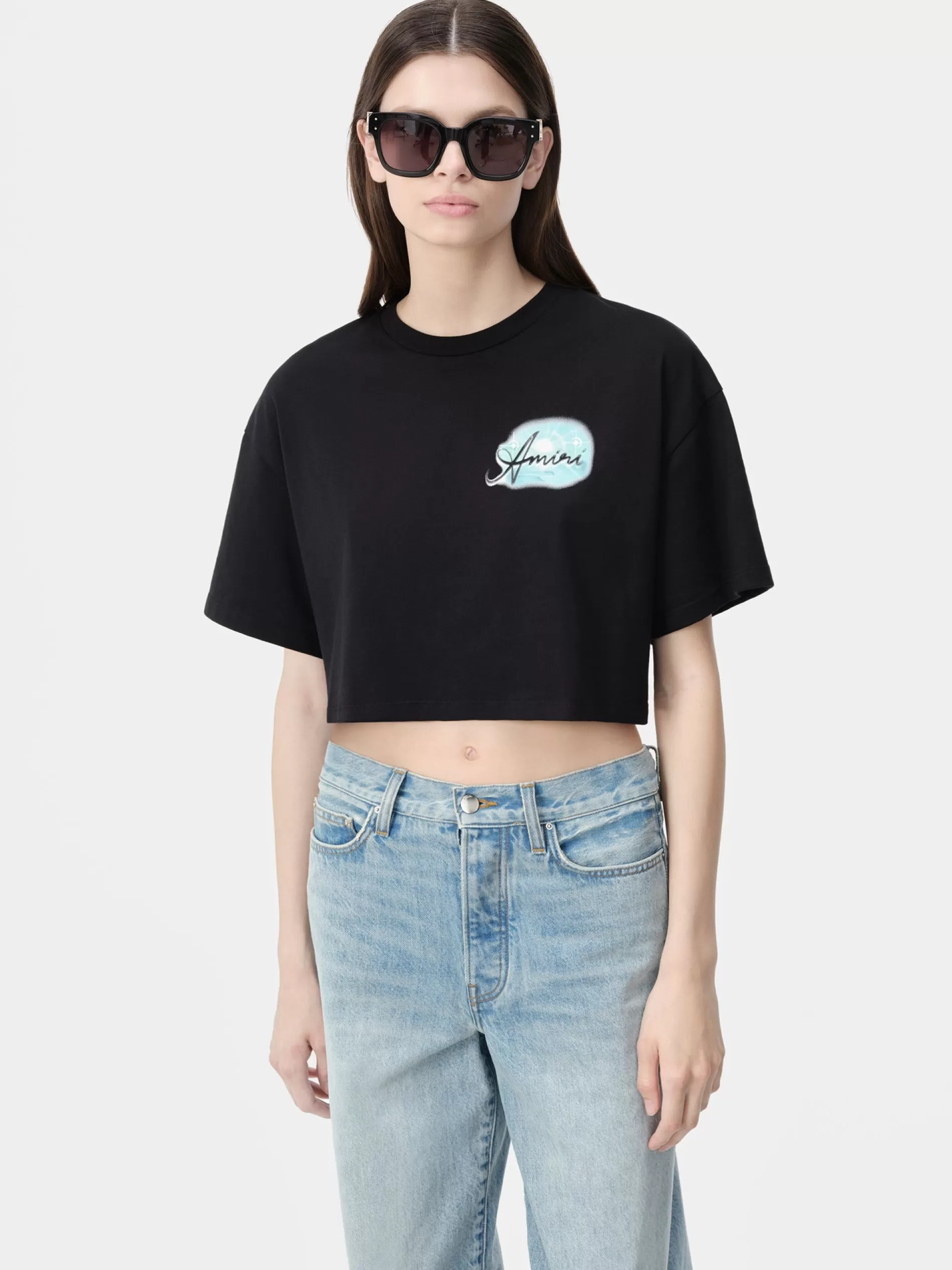 AMIRI Jersey | Tees>WOMEN'S PARADISE AIRBRUSH TEE BLACK