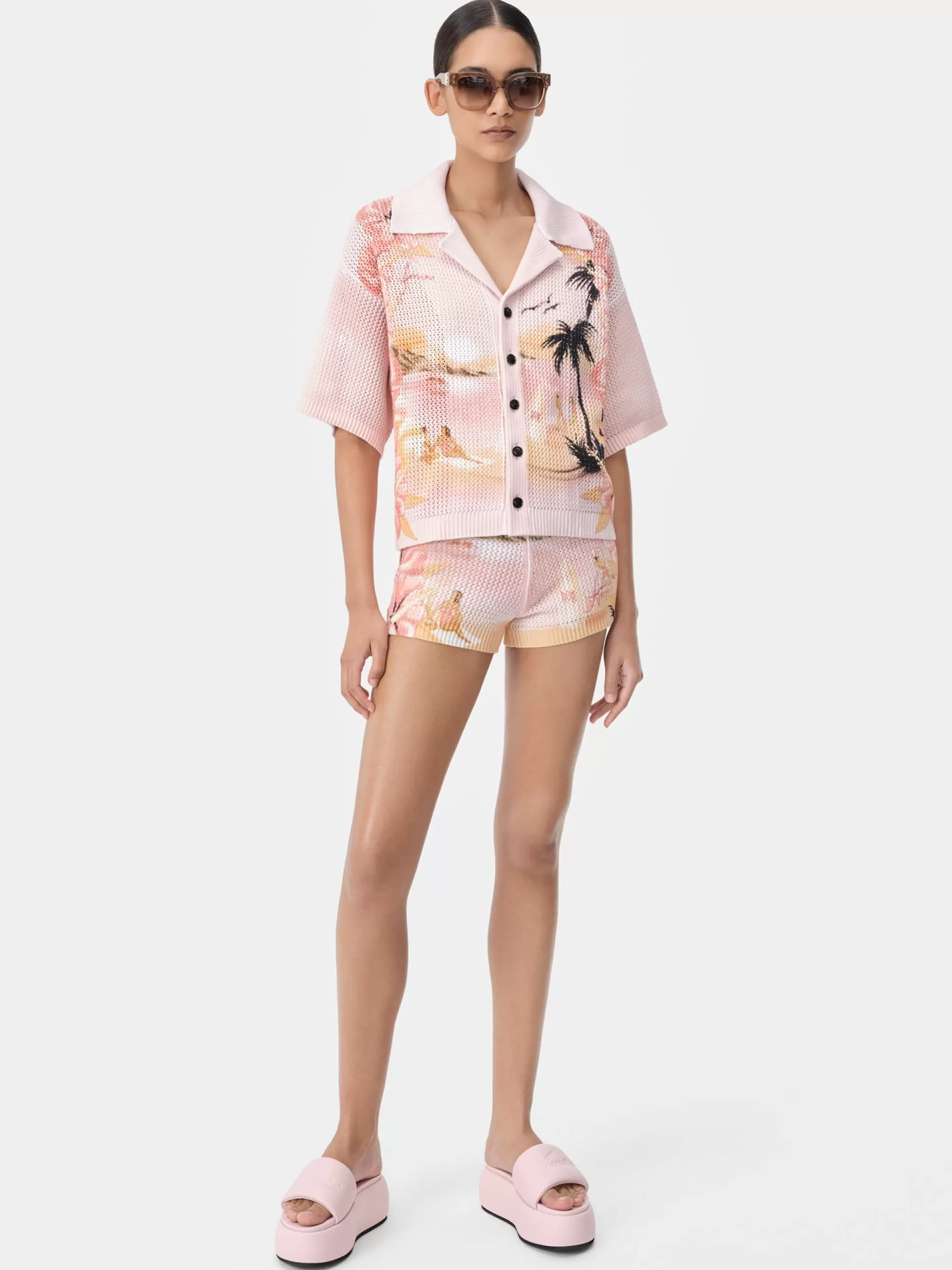 AMIRI Knitwear | Shirts>WOMEN'S PARADISE CROCHET POLO Rosewater