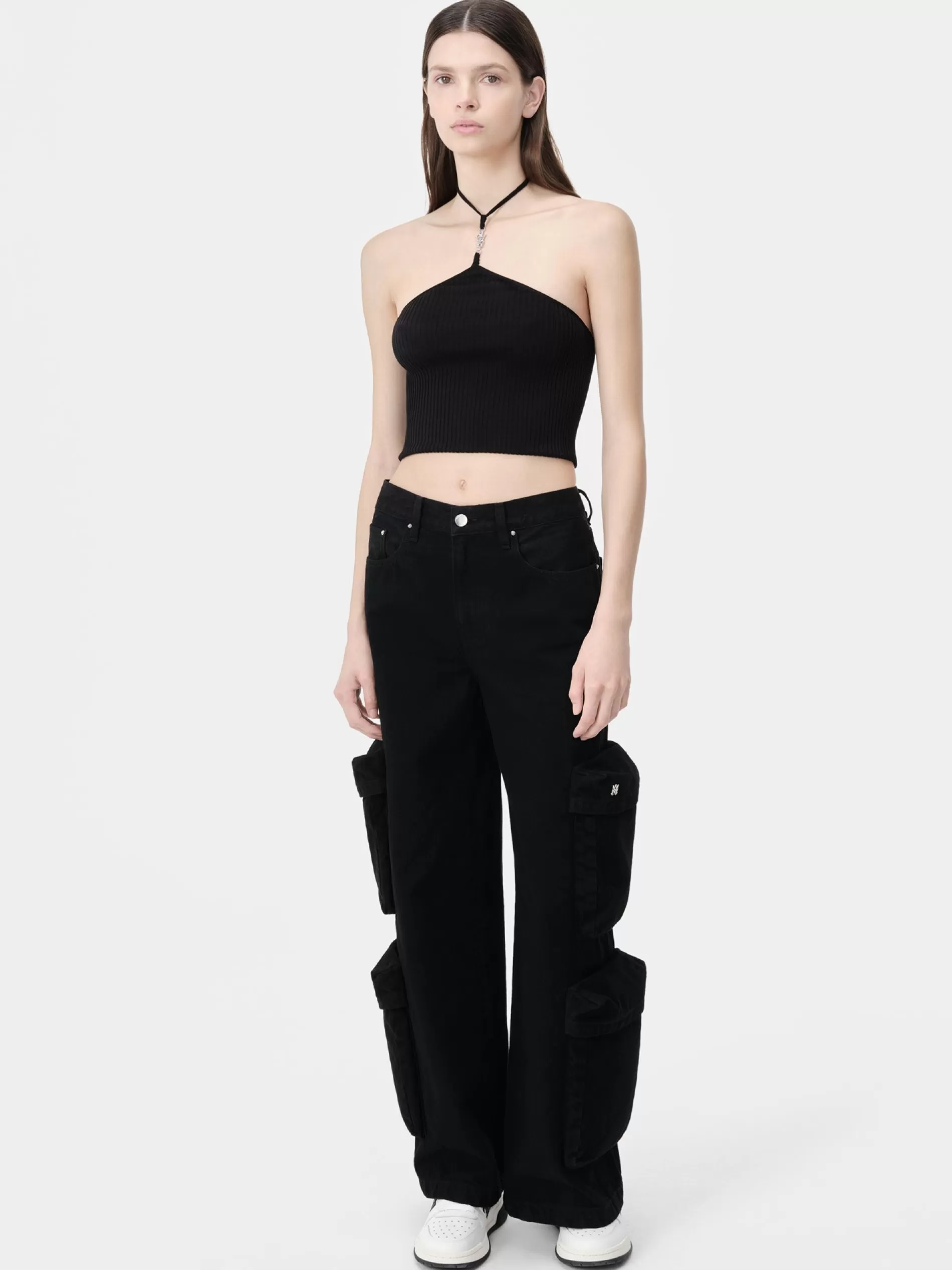 AMIRI Knitwear>WOMEN'S STACKED HALTER TOP BLACK