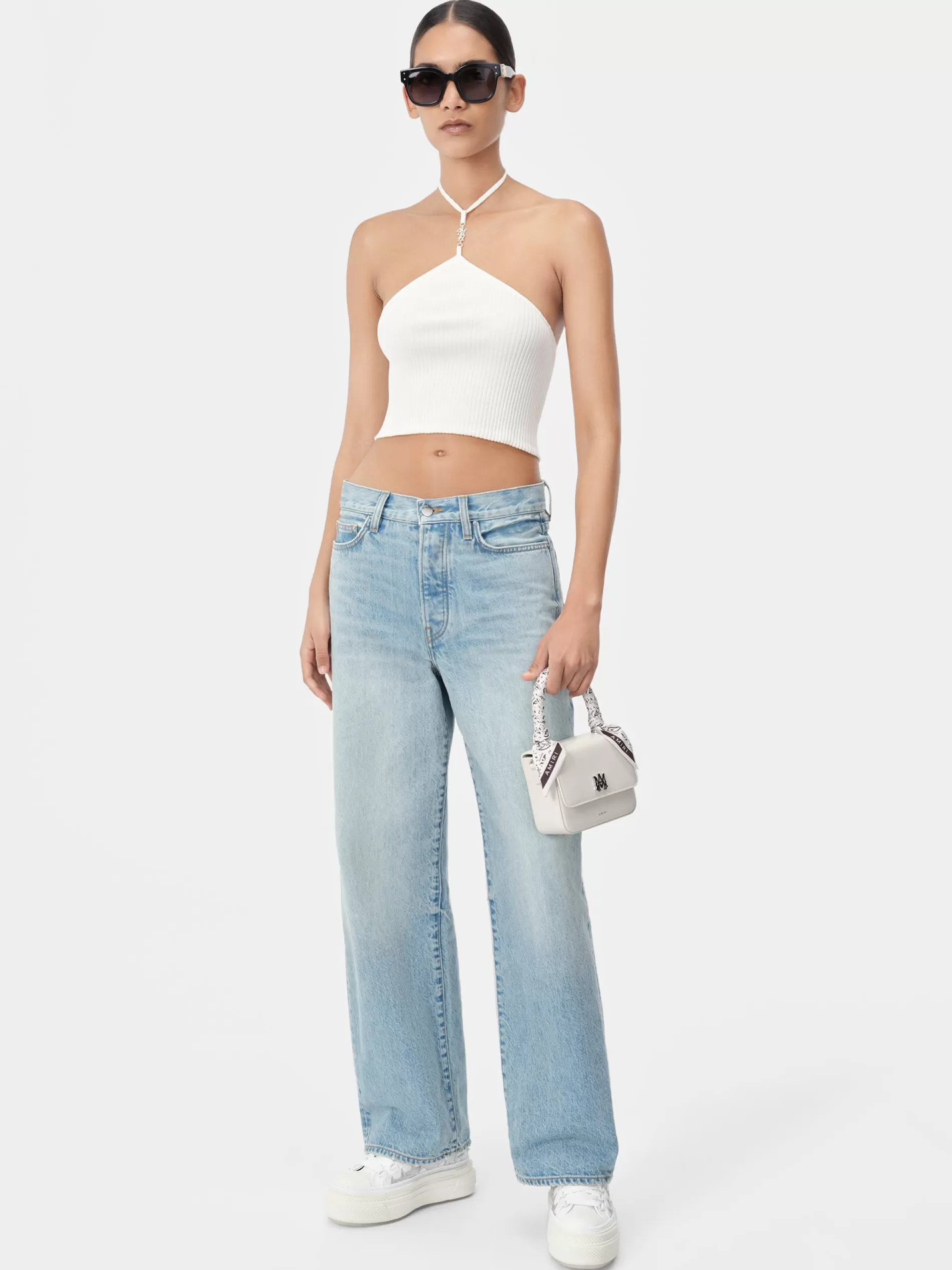 AMIRI Knitwear>WOMEN'S STACKED HALTER TOP Alabaster