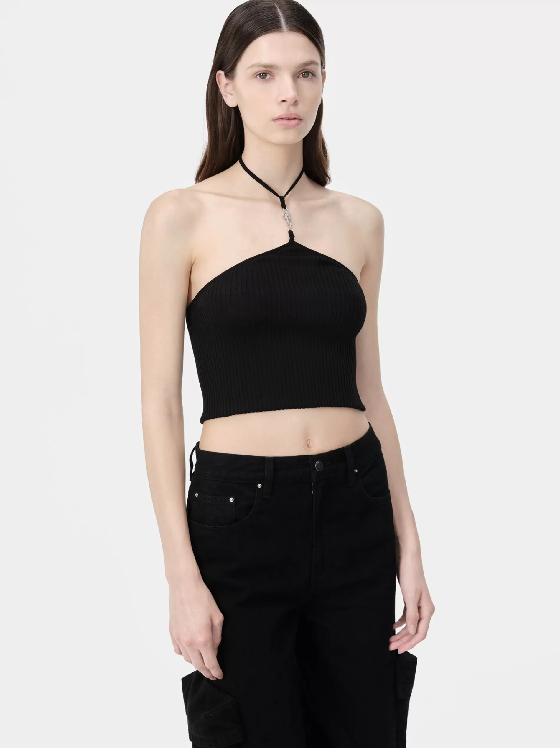 AMIRI Knitwear>WOMEN'S STACKED HALTER TOP BLACK